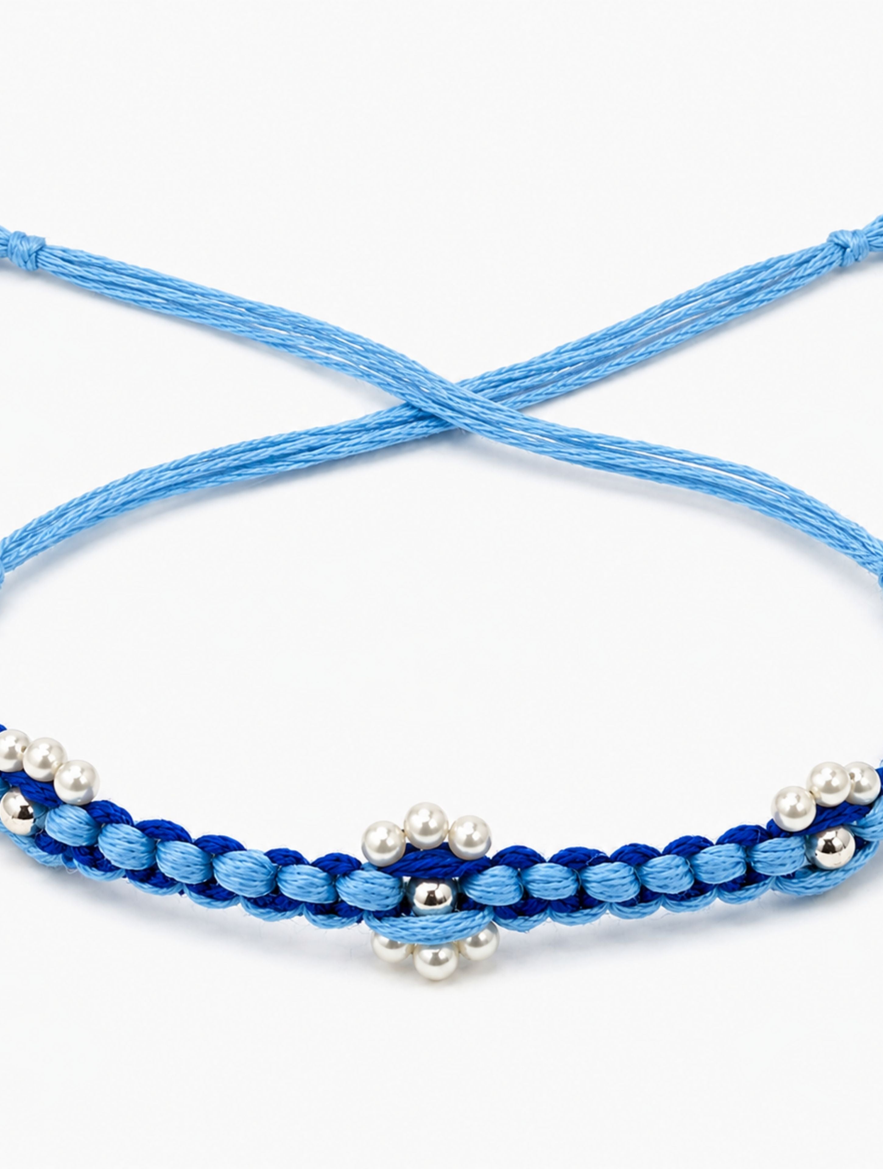 925 Sterling Silver Pearl and Bead Blue Thread Rakhi