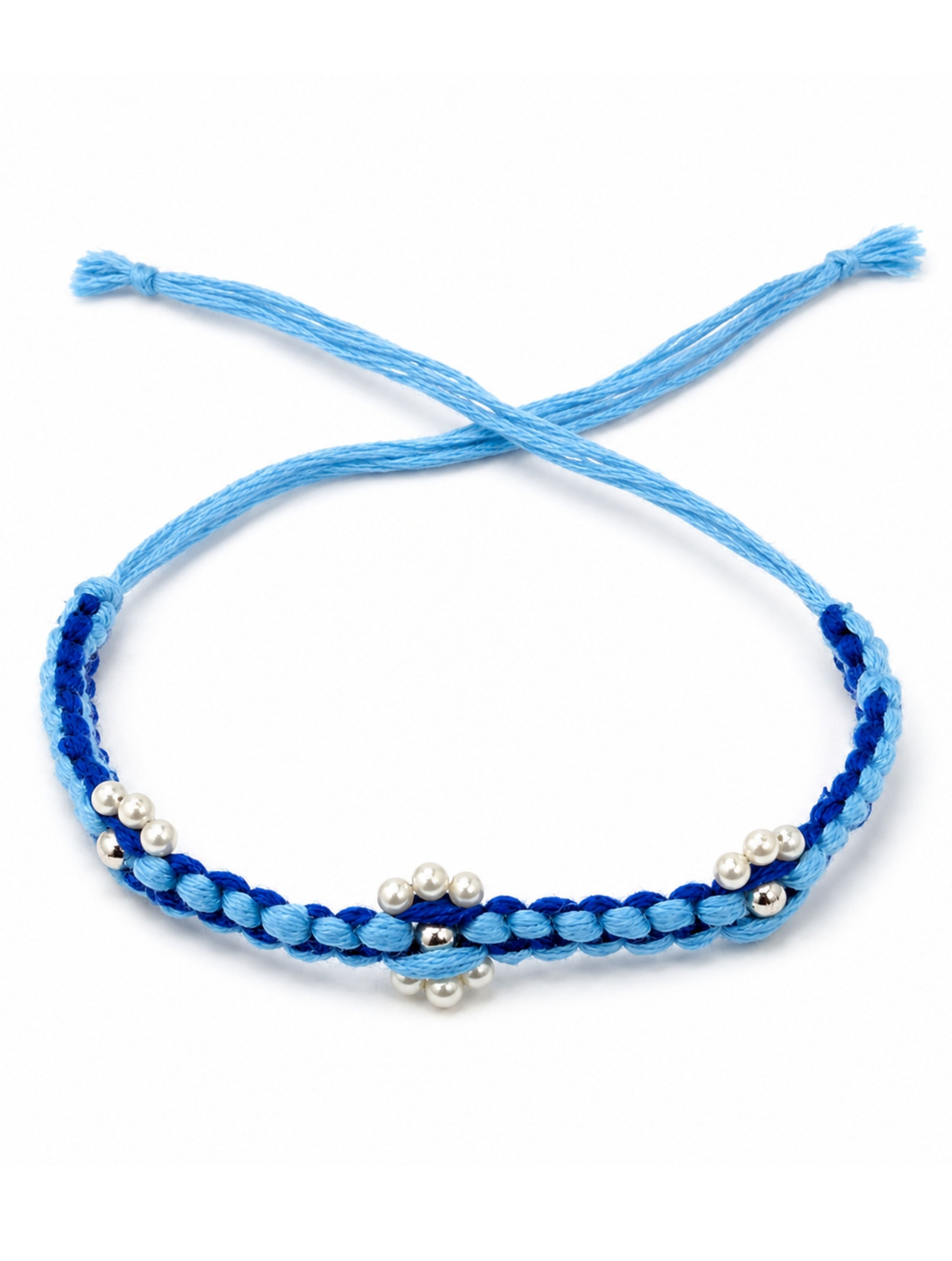 925 Sterling Silver Pearl and Bead Blue Thread Rakhi