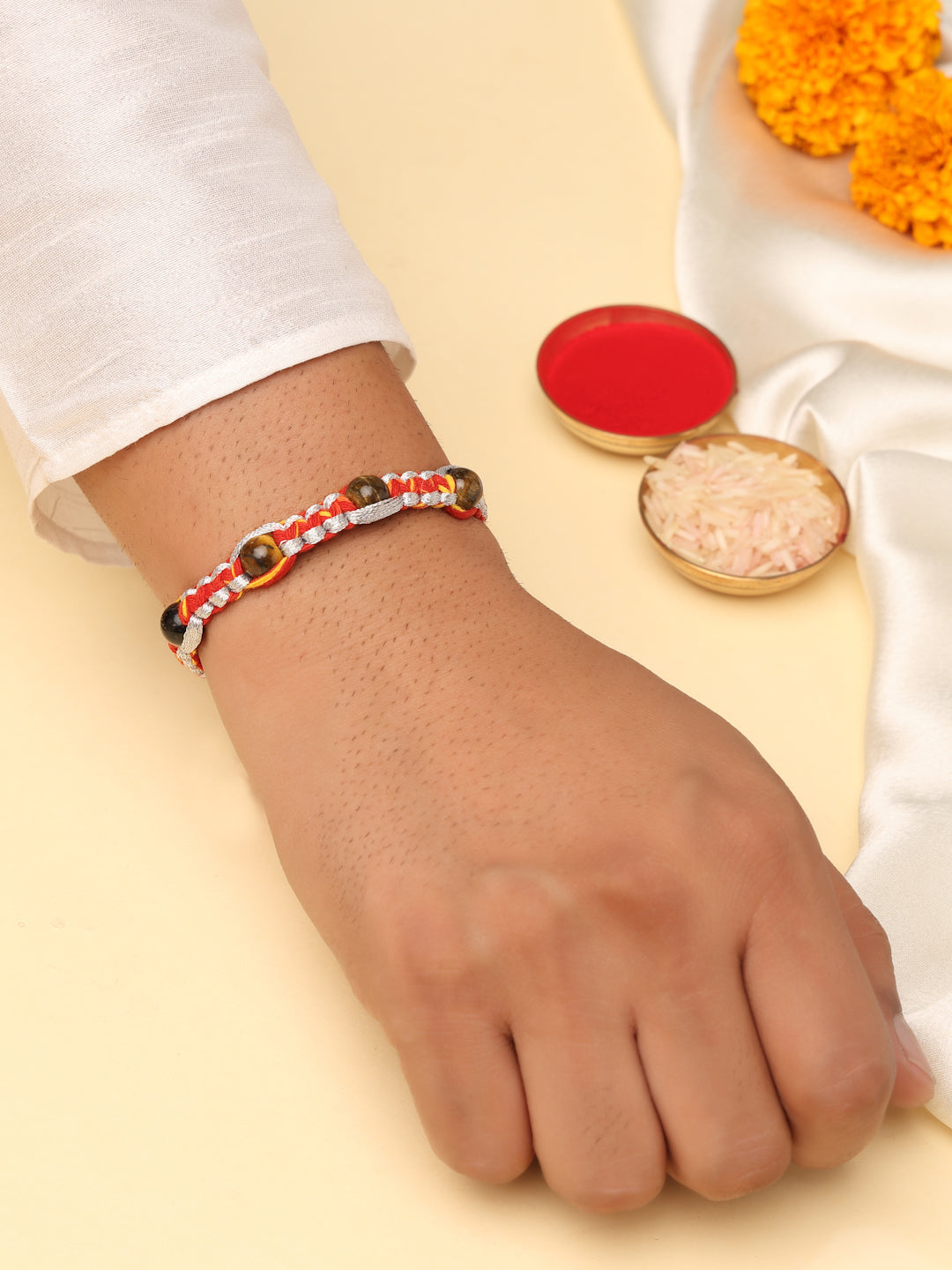 Tiger’s Eye Dual-Tone Thread Rakhi