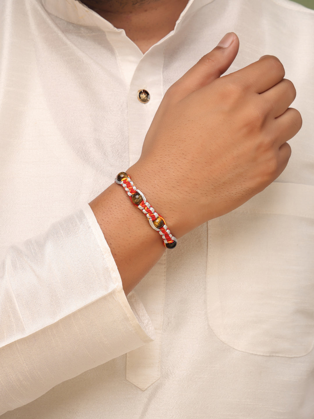 Tiger’s Eye Dual-Tone Thread Rakhi