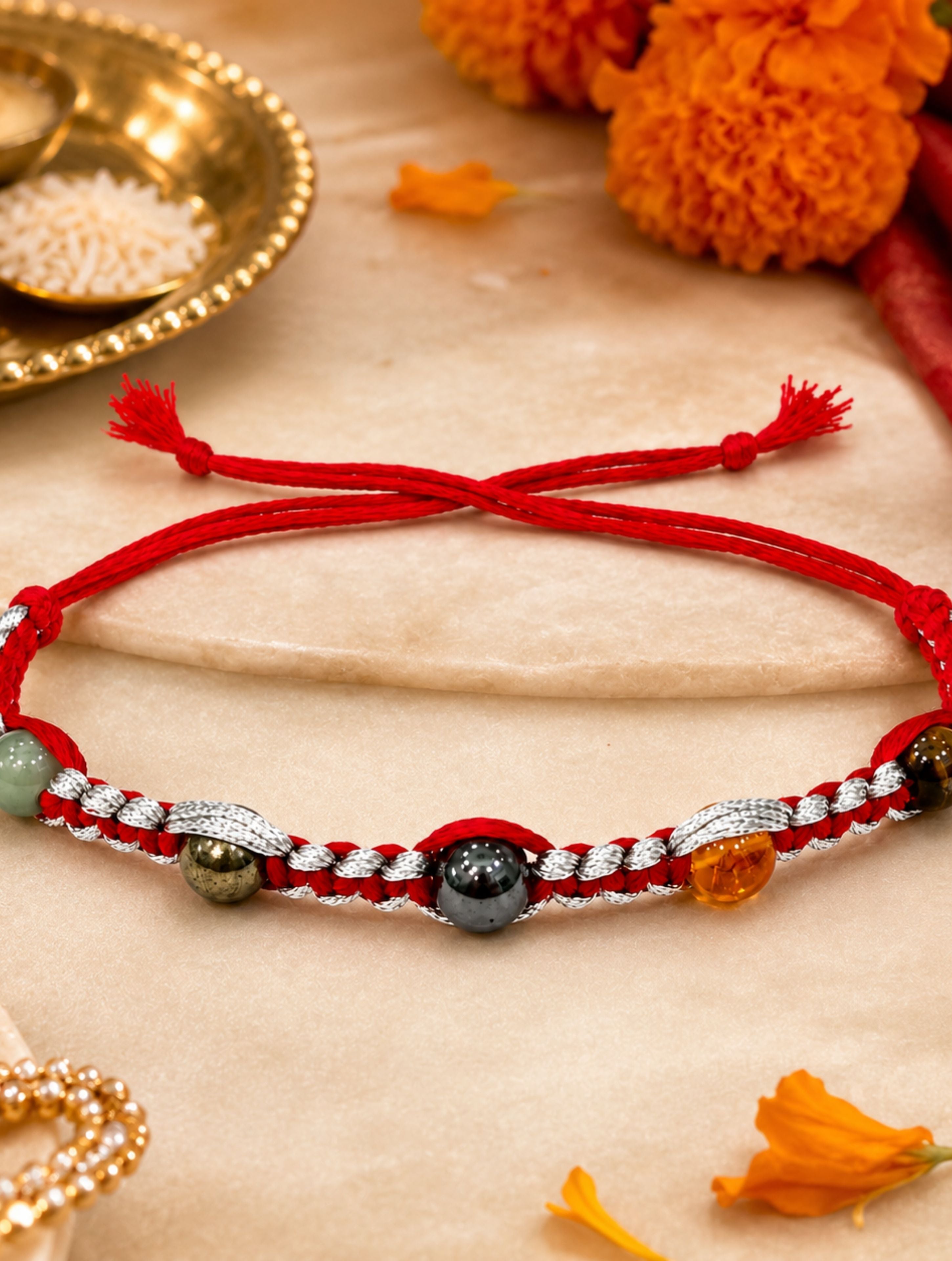 Handcrafted Five-Stone Crystal Macrame Rakhi