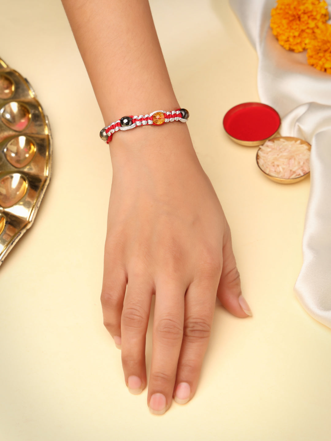 Handcrafted Five-Stone Crystal Macrame Rakhi