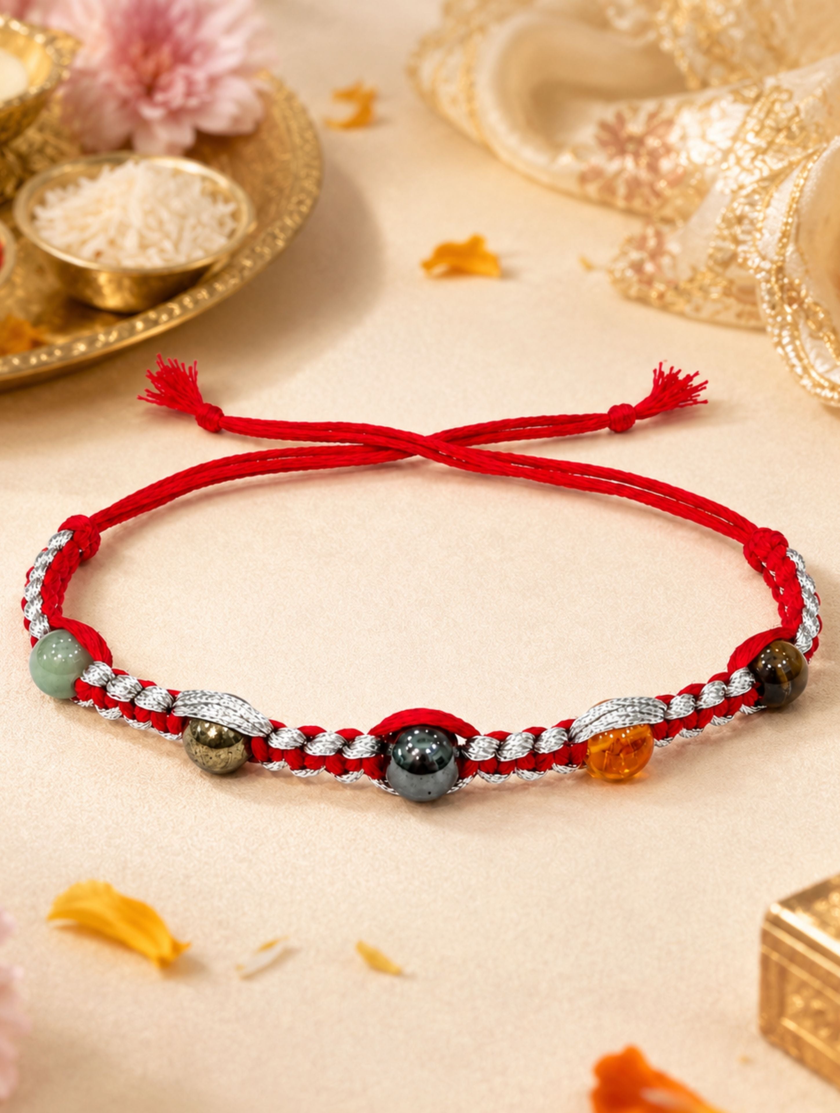 Handcrafted Five-Stone Crystal Macrame Rakhi