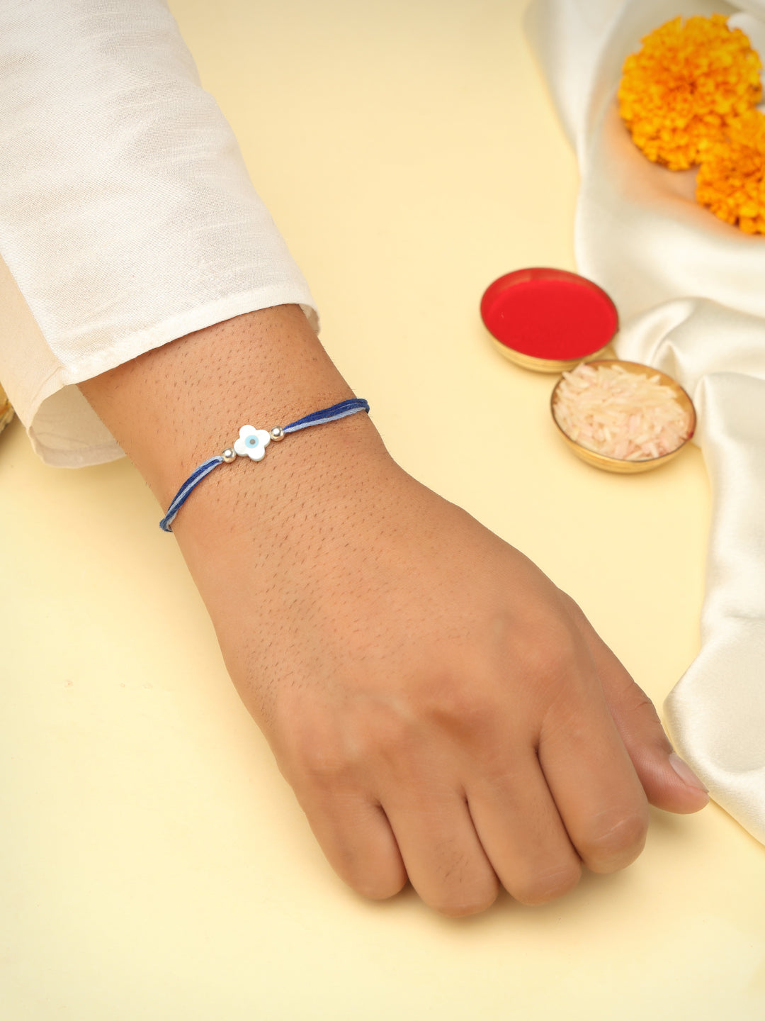 925 Sterling Silver Evil Eye Clover Blue Thread Rakhi
