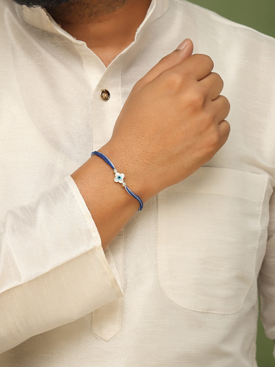 925 Sterling Silver Evil Eye Clover Blue Thread Rakhi