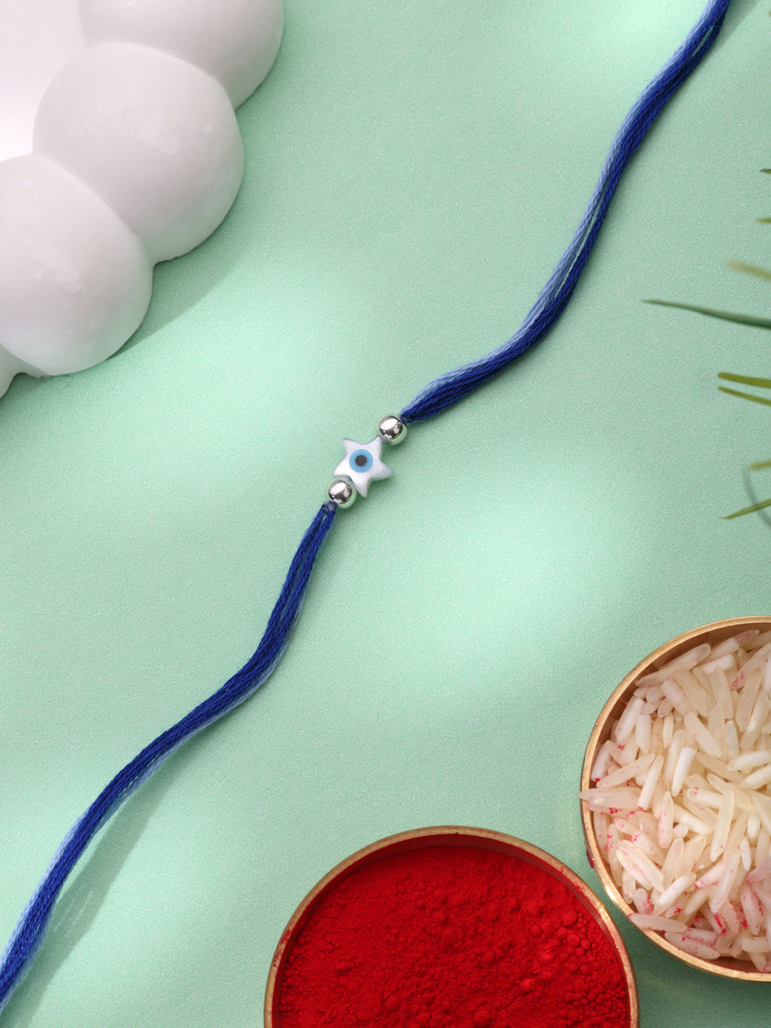 925 Sterling Silver Star Evil Eye Rakhi on Blue Thread