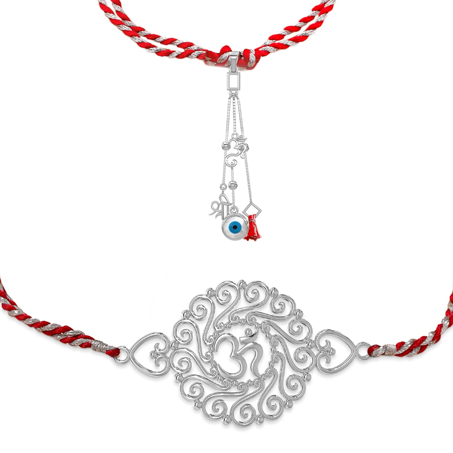 Om Filigree Couple Sacred Silver Rakhi