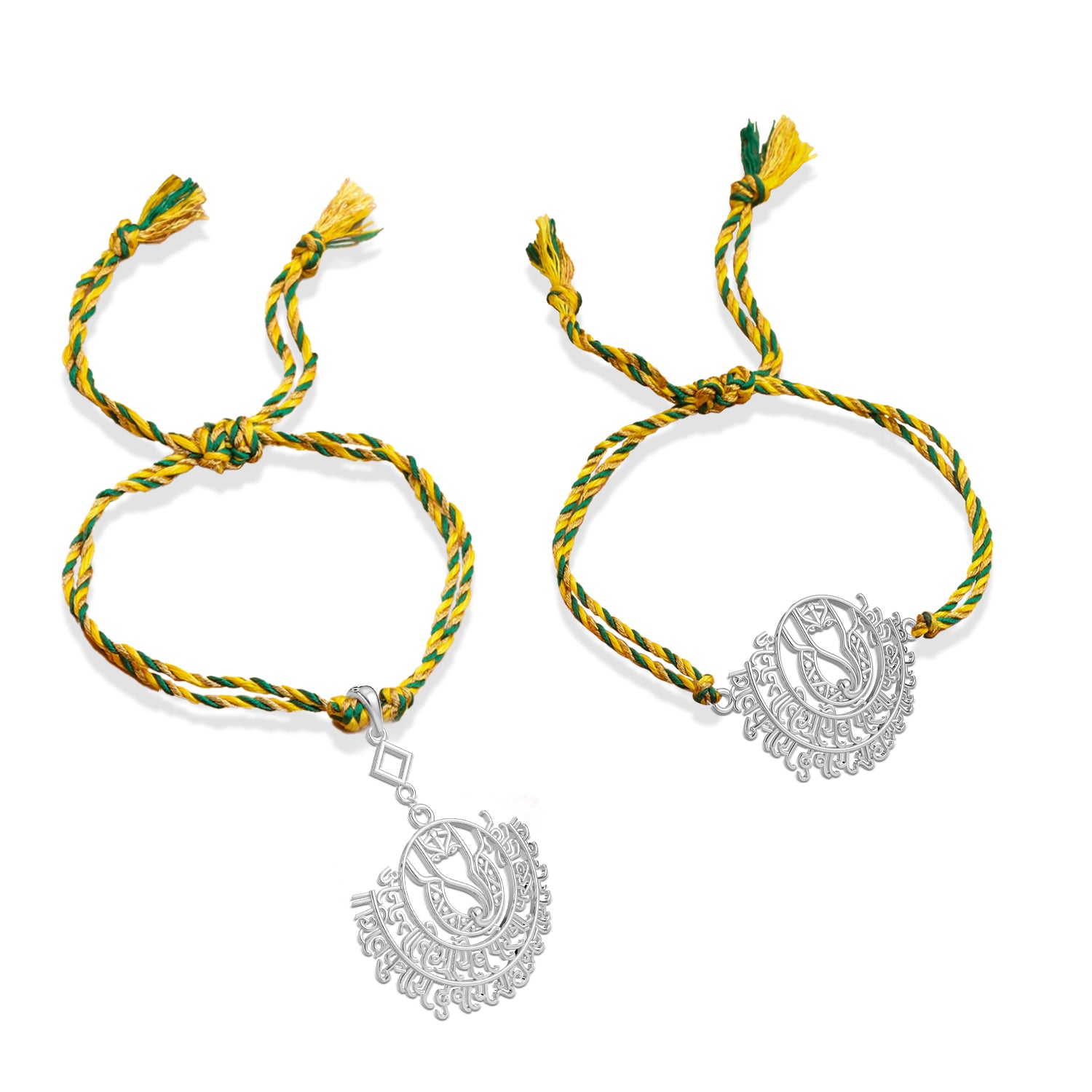 Shree Ganesh Mantra Couple Silver Rakhi