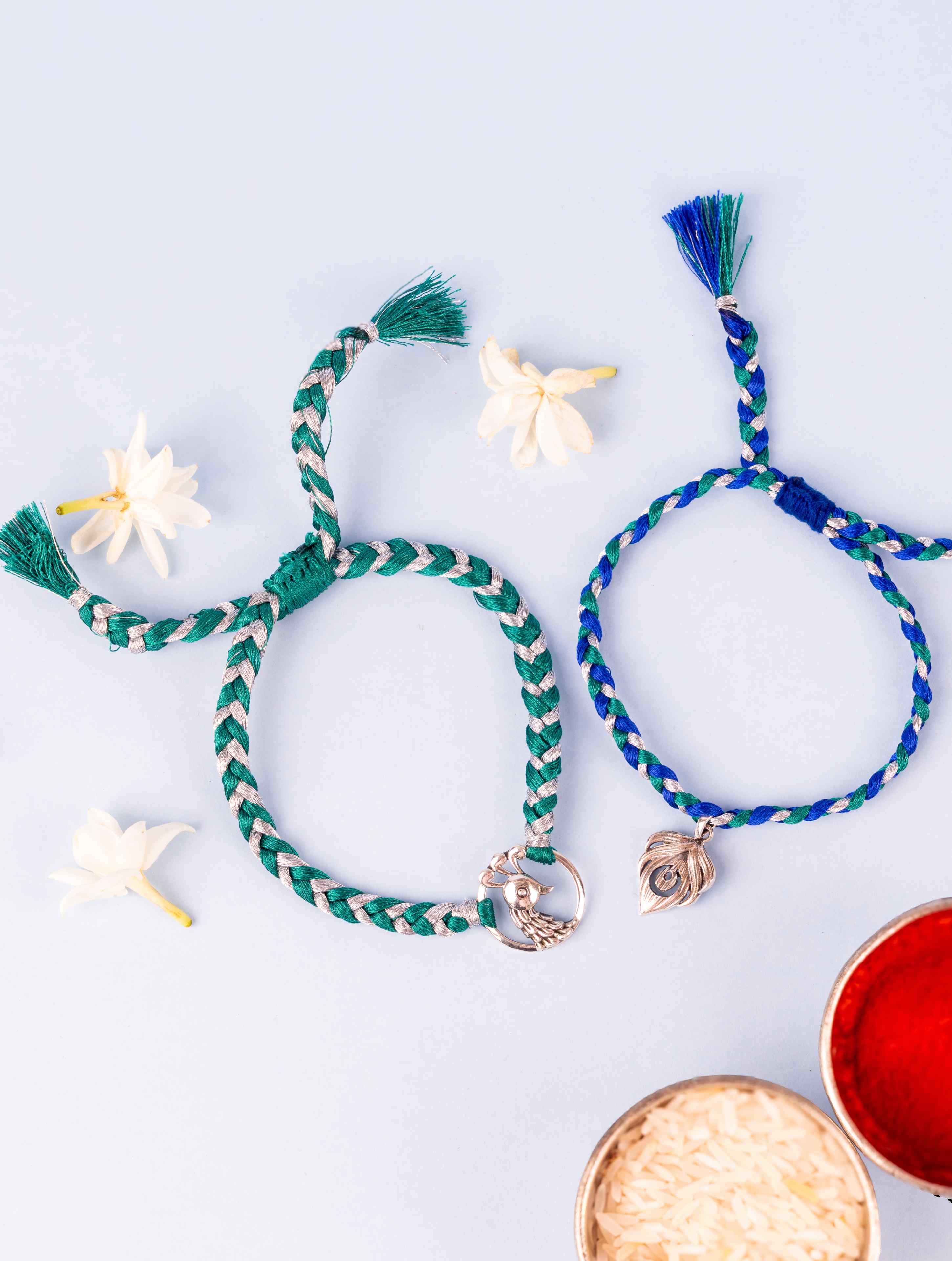 Silver Peacock Pair Rakhi Set