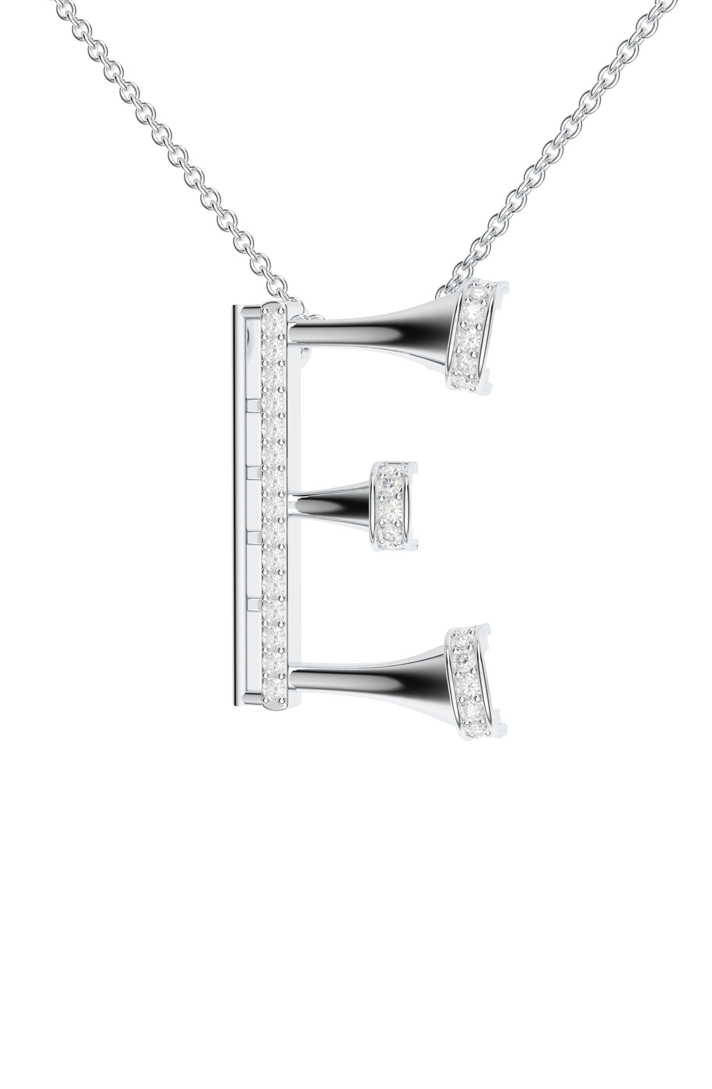 Signery ‘E’ Initial Pendant – Moissanite & Rhodium Plated