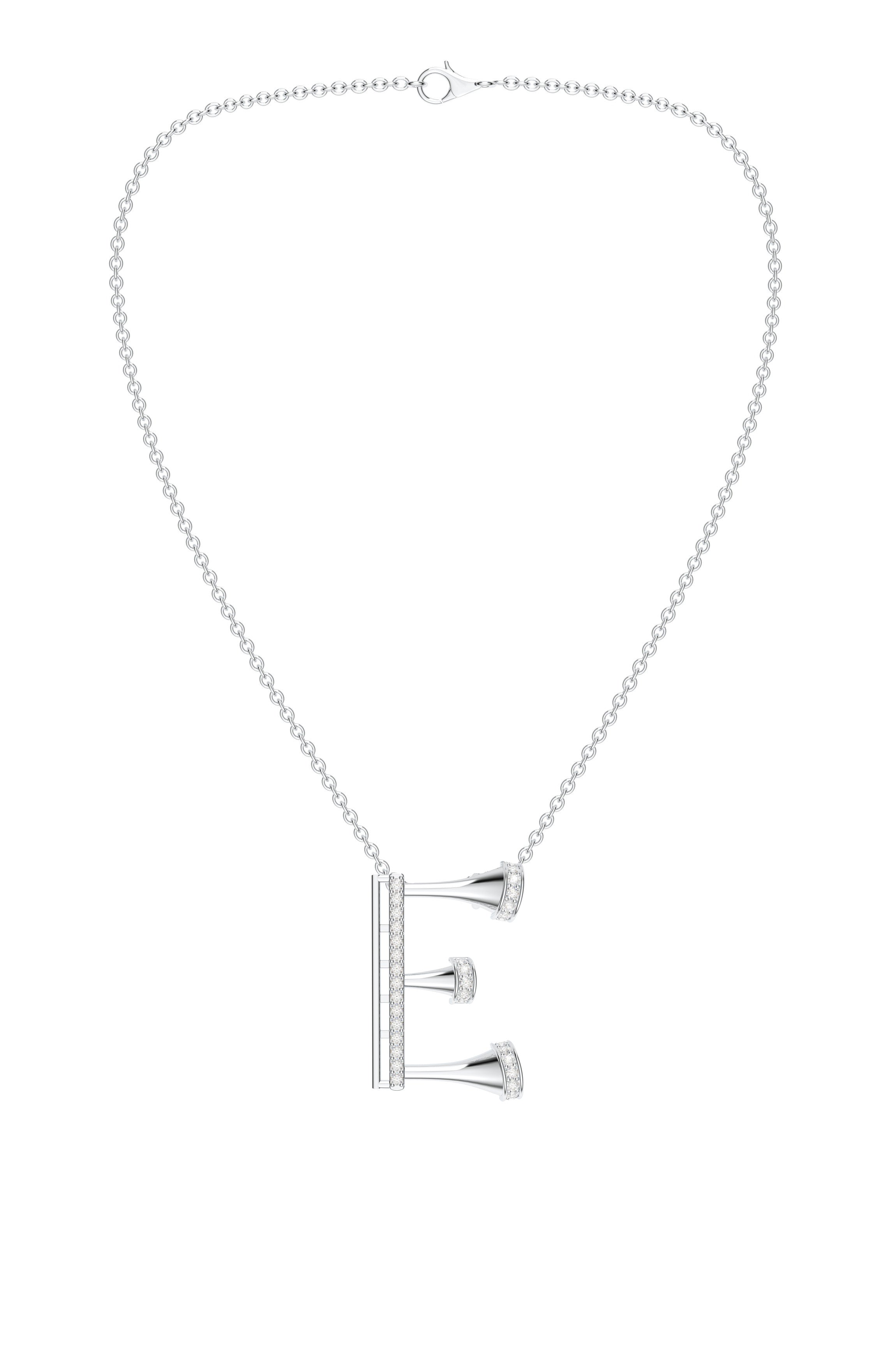 Signery ‘E’ Initial Pendant – Moissanite & Rhodium Plated