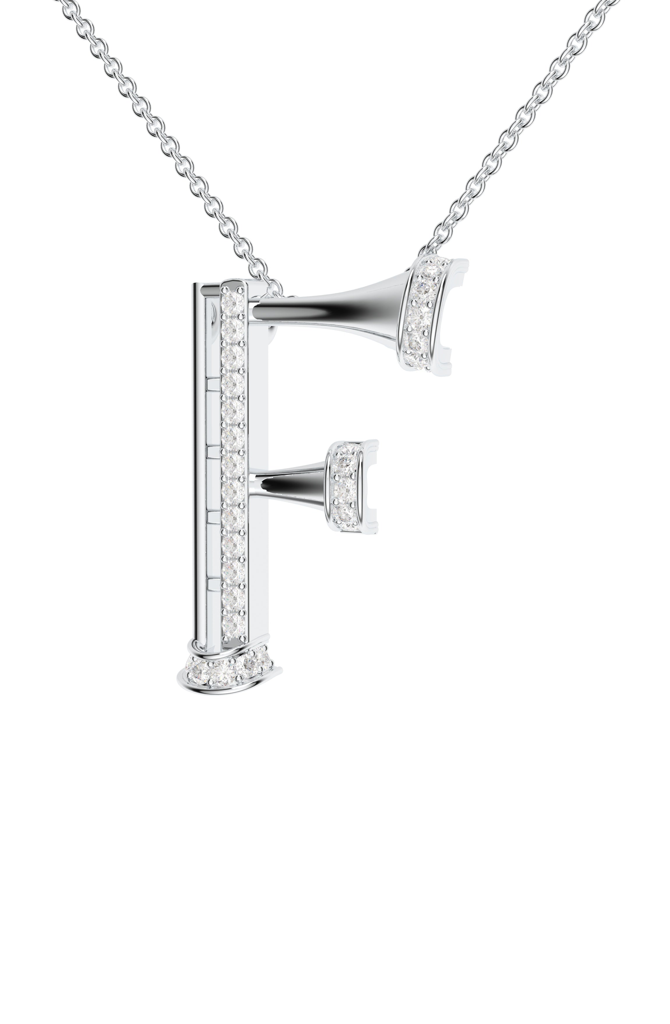 Signery ‘F’ Initial Pendant – Moissanite & Rhodium Plated