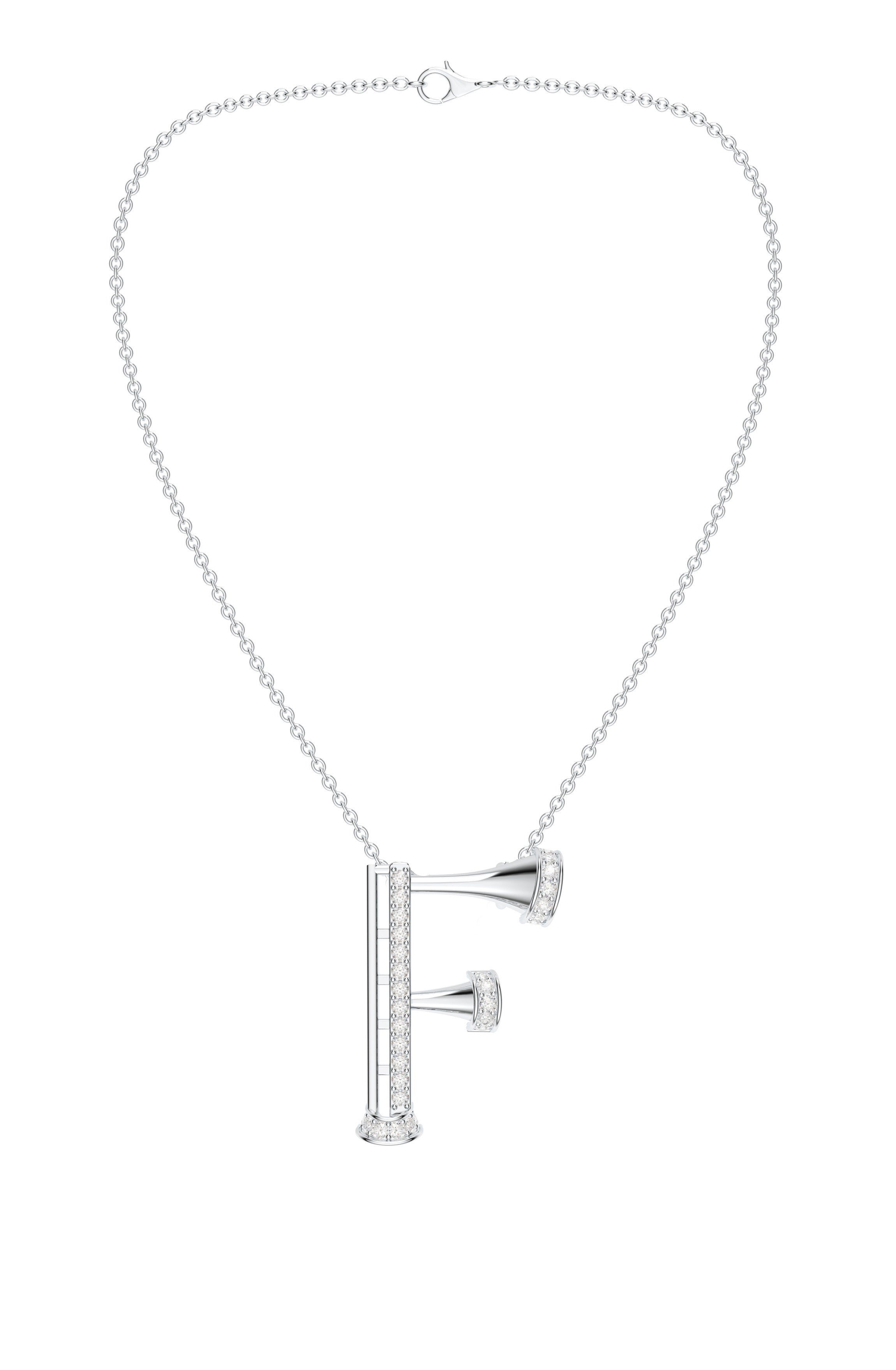 Signery ‘F’ Initial Pendant – Moissanite & Rhodium Plated