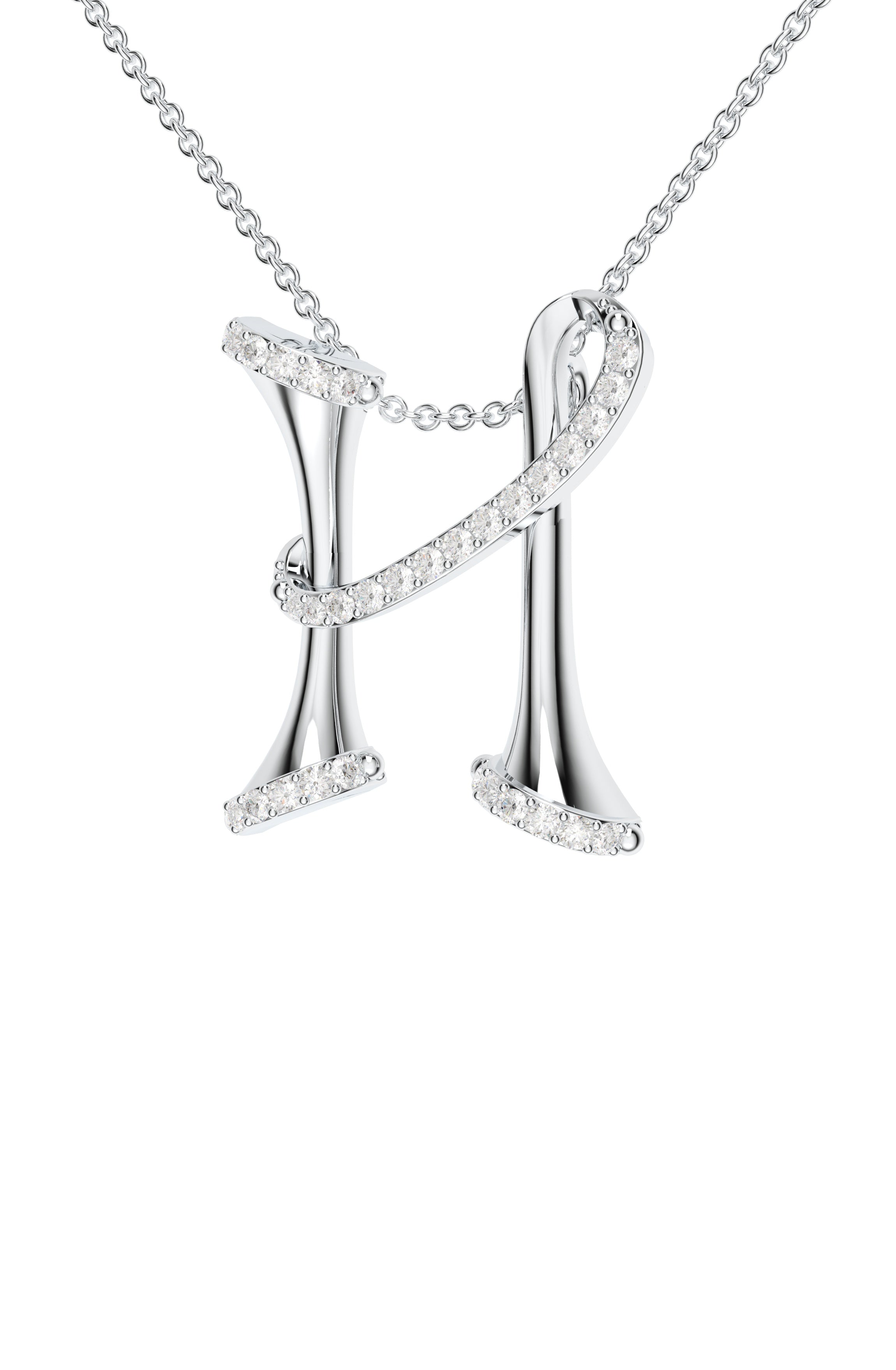 Signery ‘H’ Initial Pendant – Moissanite & Rhodium Plated