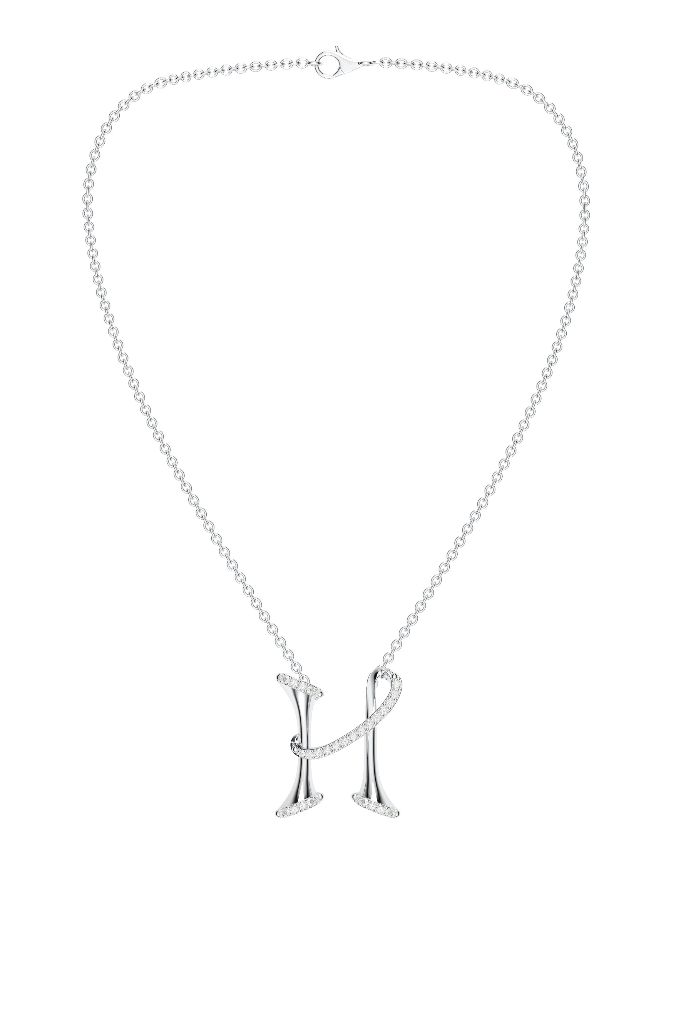 Signery ‘H’ Initial Pendant – Moissanite & Rhodium Plated