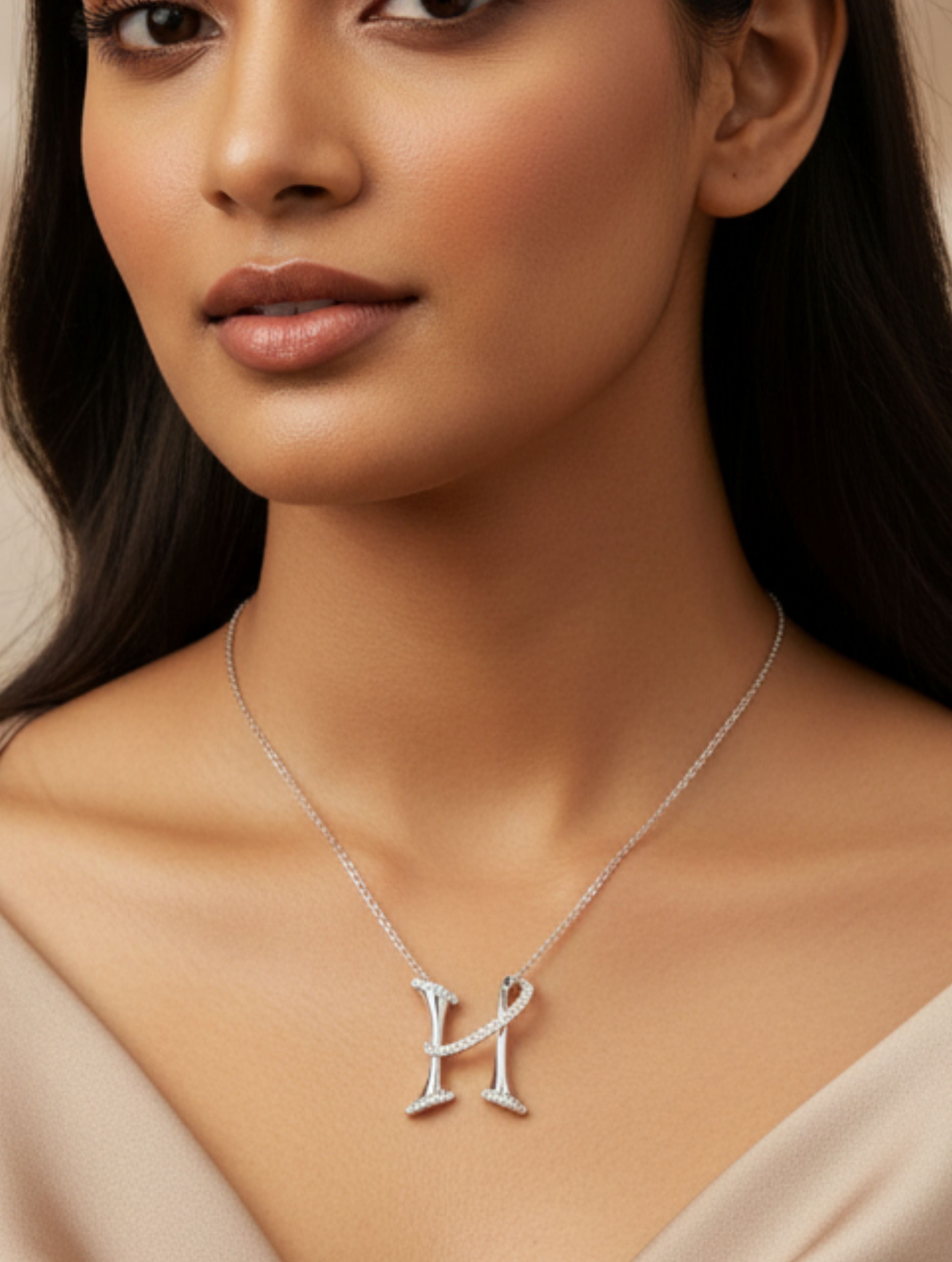 Signery ‘H’ Initial Pendant – Moissanite & Rhodium Plated