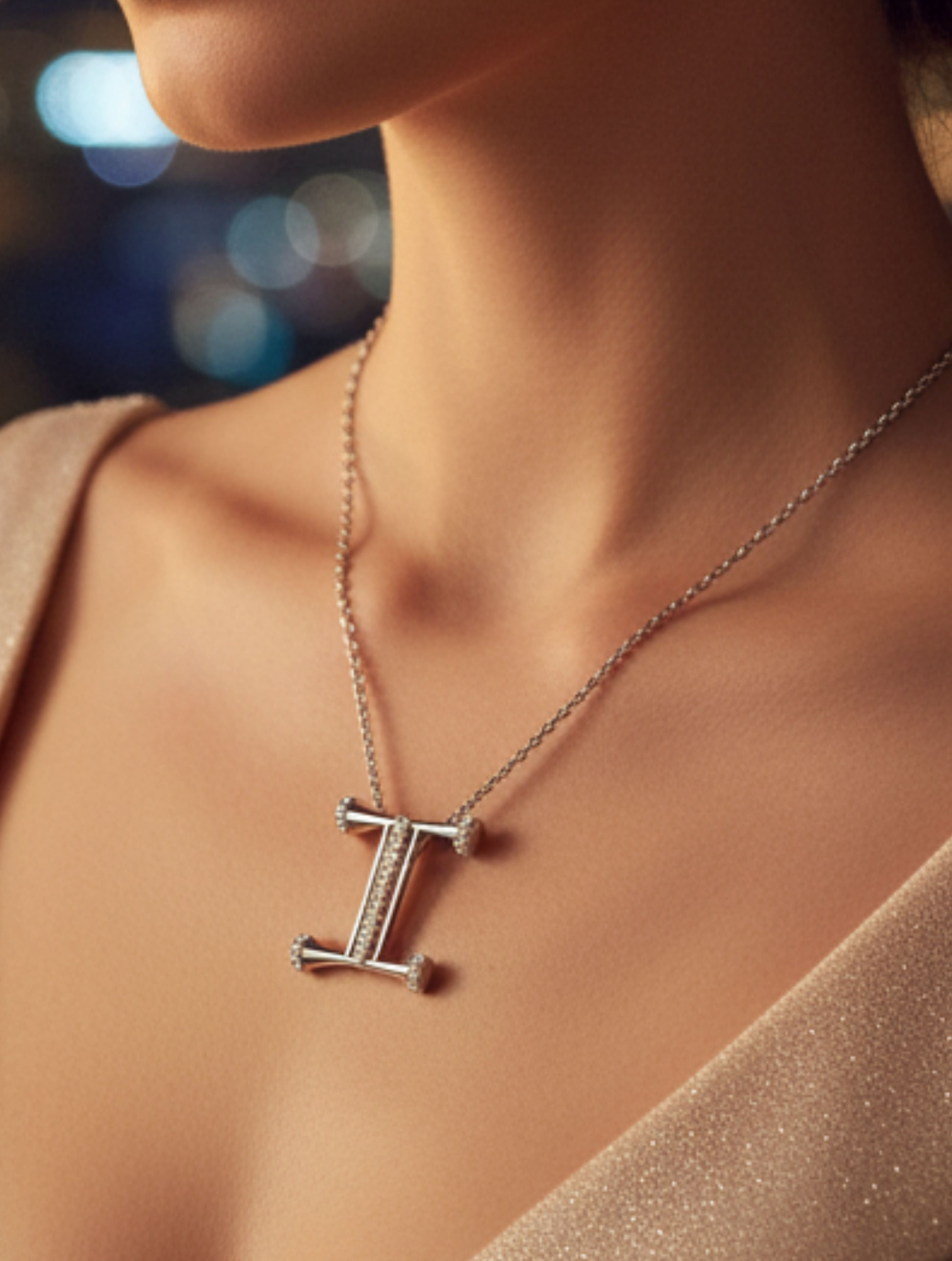 Signery ‘I’ Initial Pendant – Moissanite & Rhodium Plated