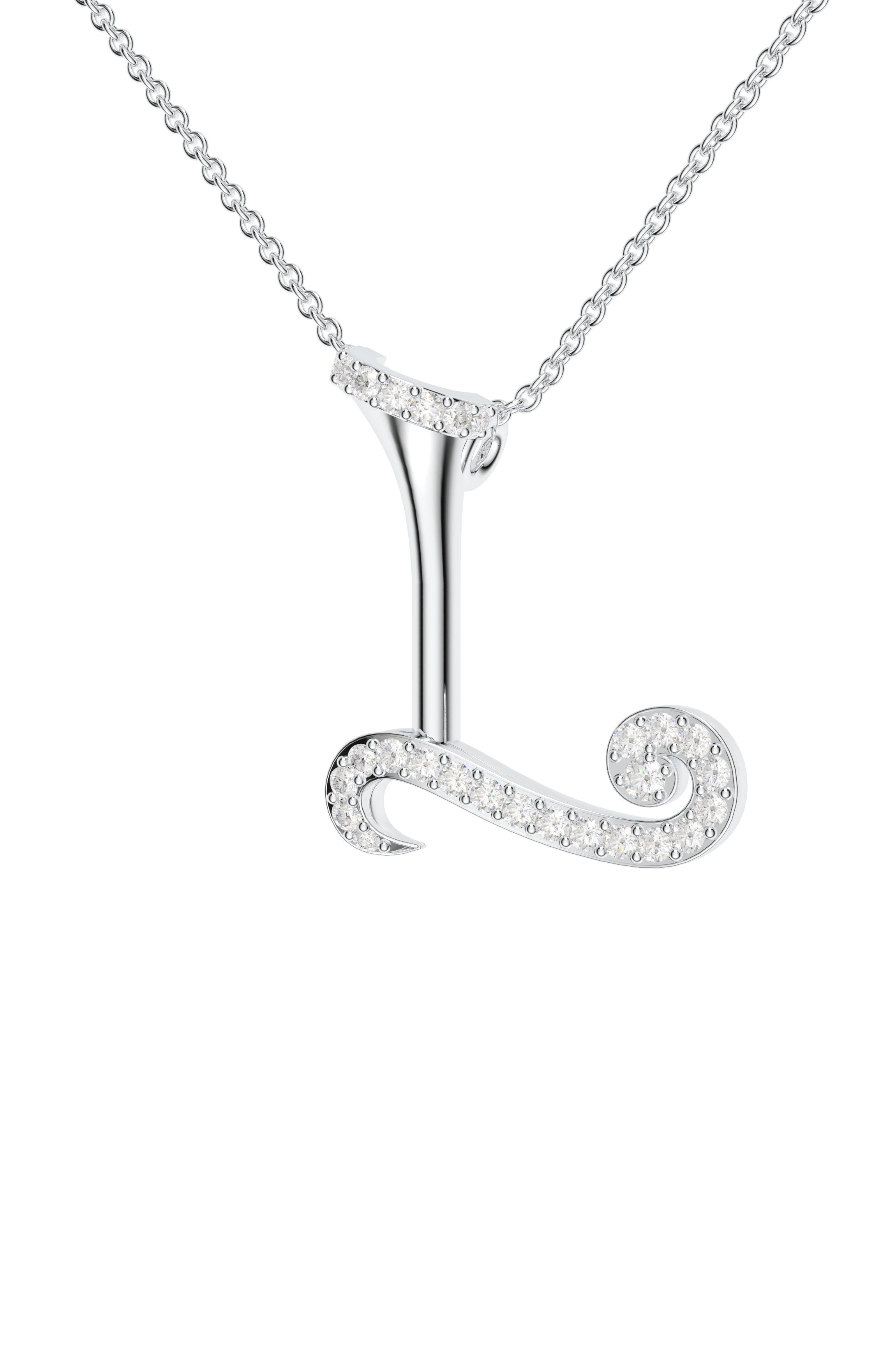 Signery ‘L’ Initial Pendant – Moissanite & Rhodium Plated