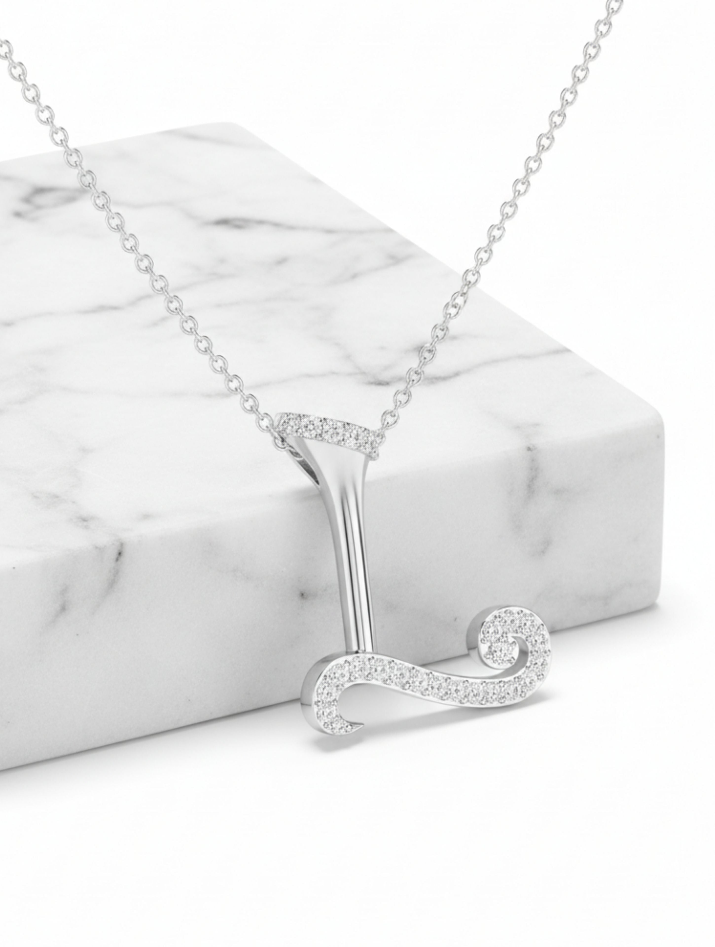 Signery ‘L’ Initial Pendant – Moissanite & Rhodium Plated