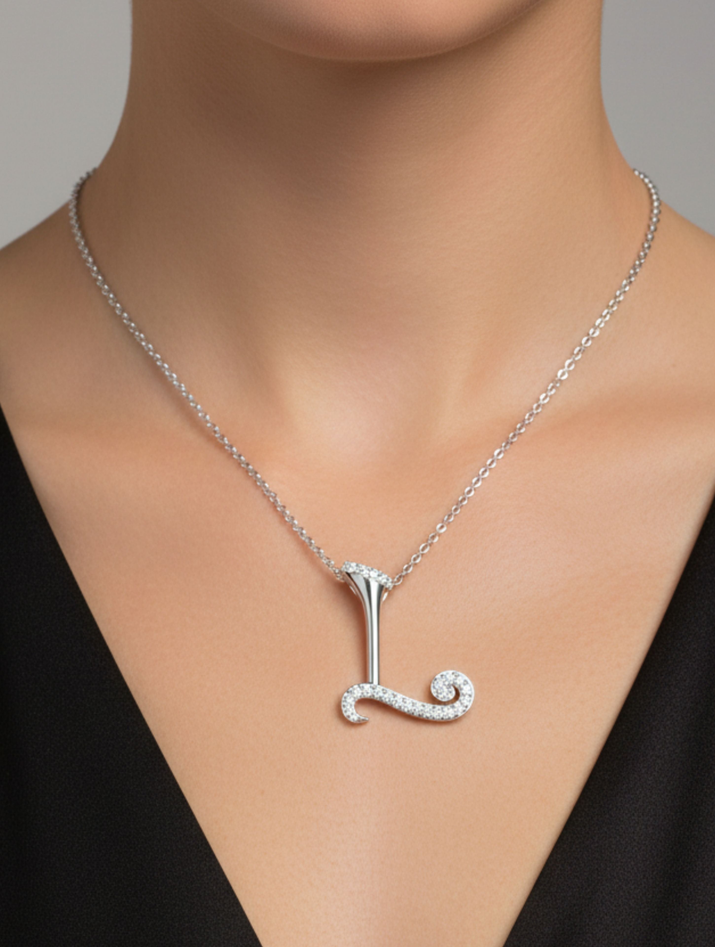 Signery ‘L’ Initial Pendant – Moissanite & Rhodium Plated