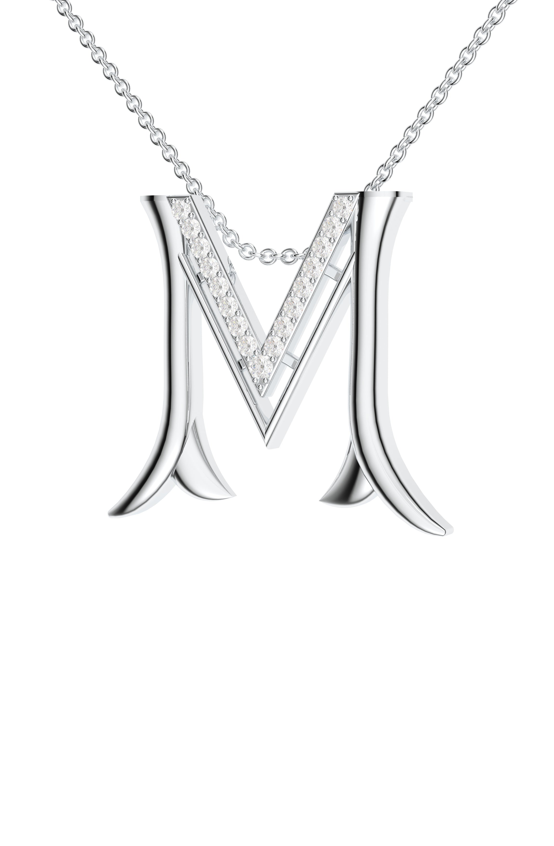 Signery ‘M’ Initial Pendant – Moissanite & Rhodium Plated