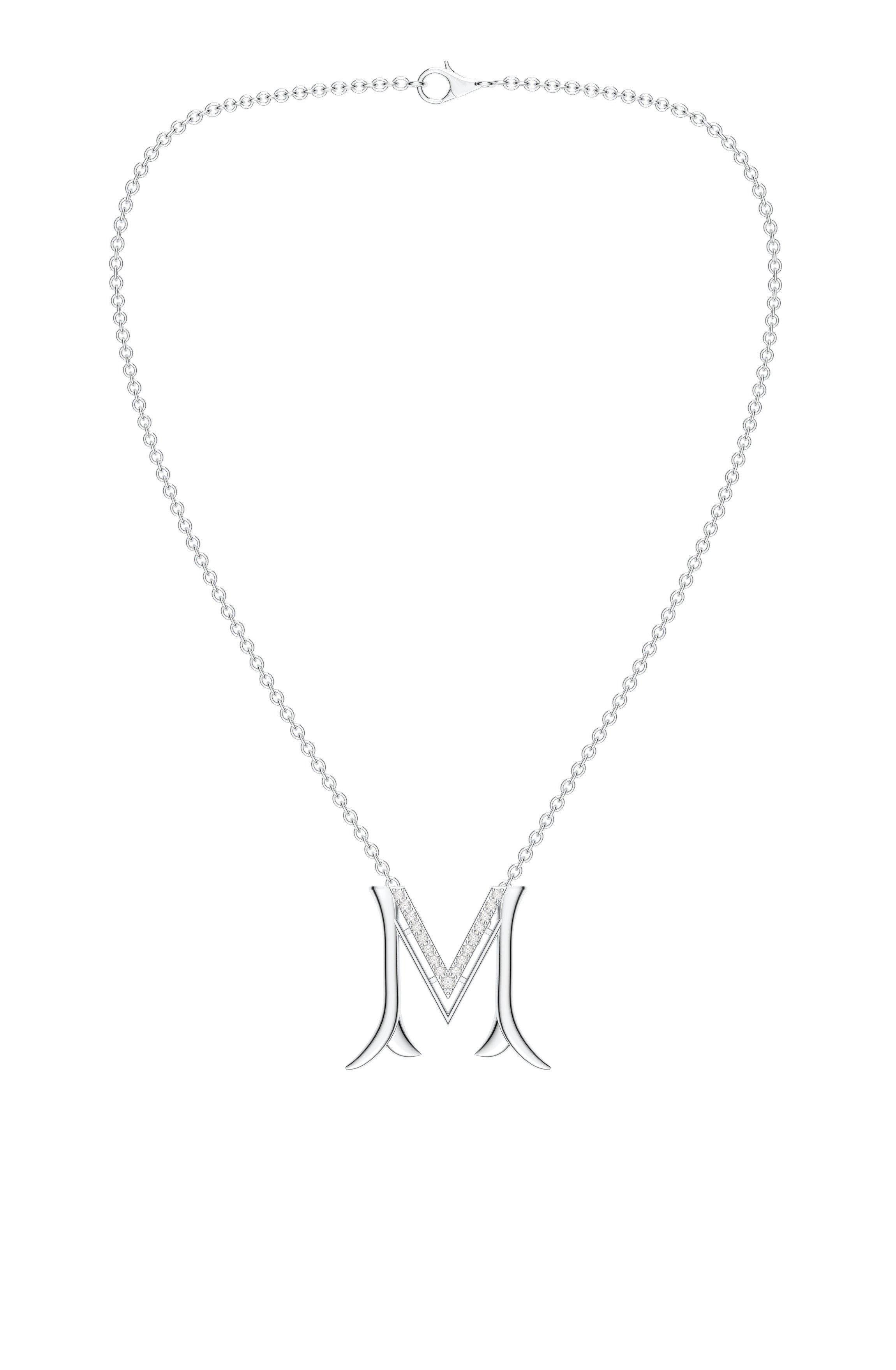 Signery ‘M’ Initial Pendant – Moissanite & Rhodium Plated