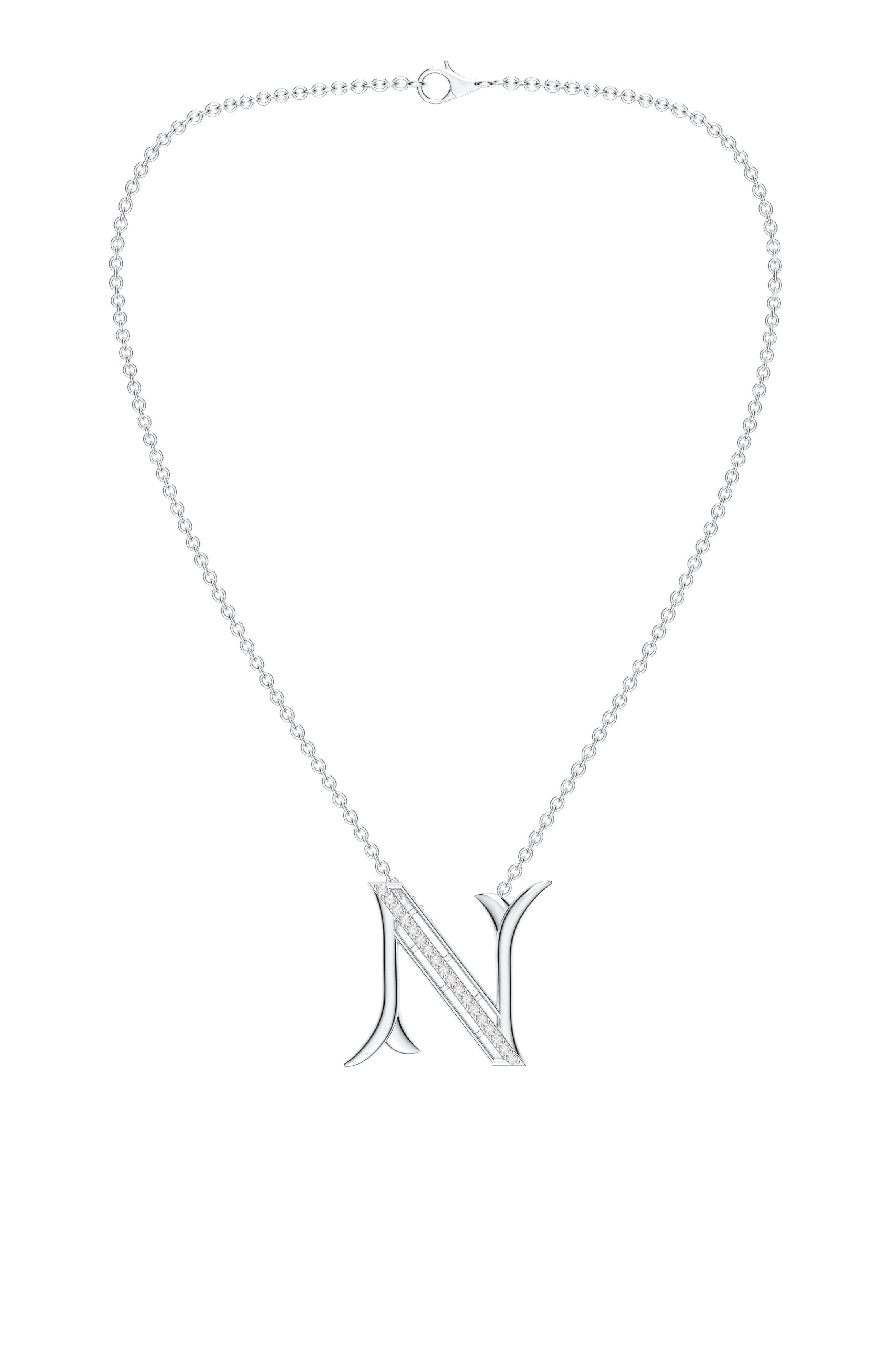 Signery ‘N’ Initial Pendant – Moissanite & Rhodium Plated