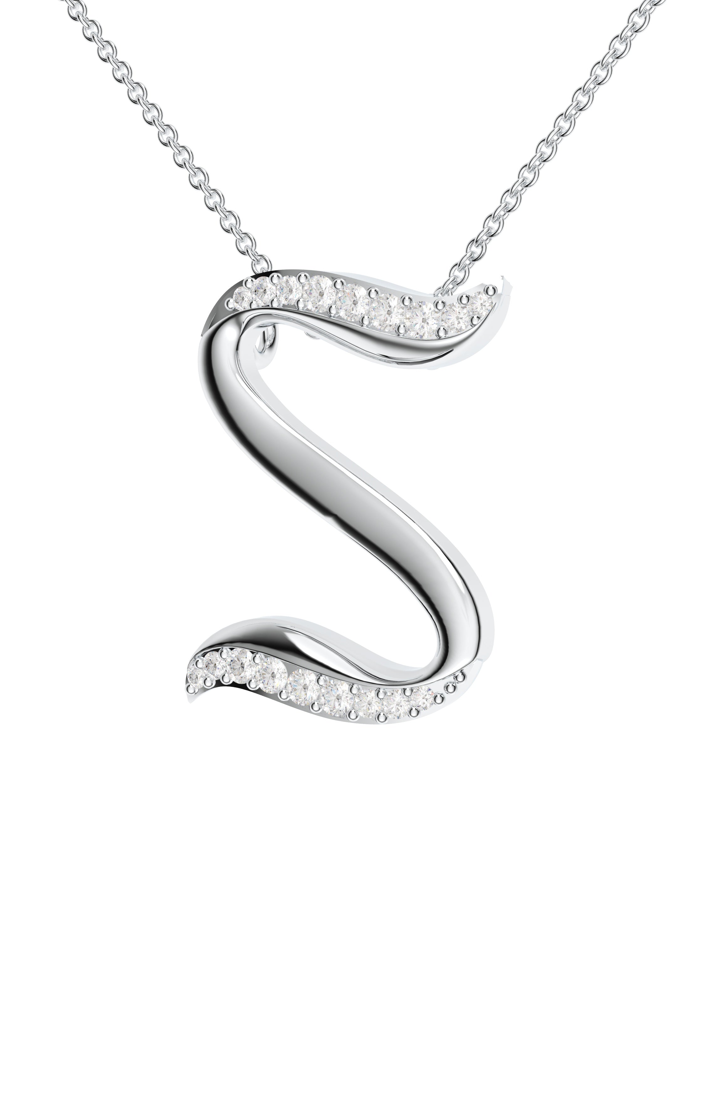 Signery ‘S’ Initial Pendant – Moissanite & Rhodium Plated