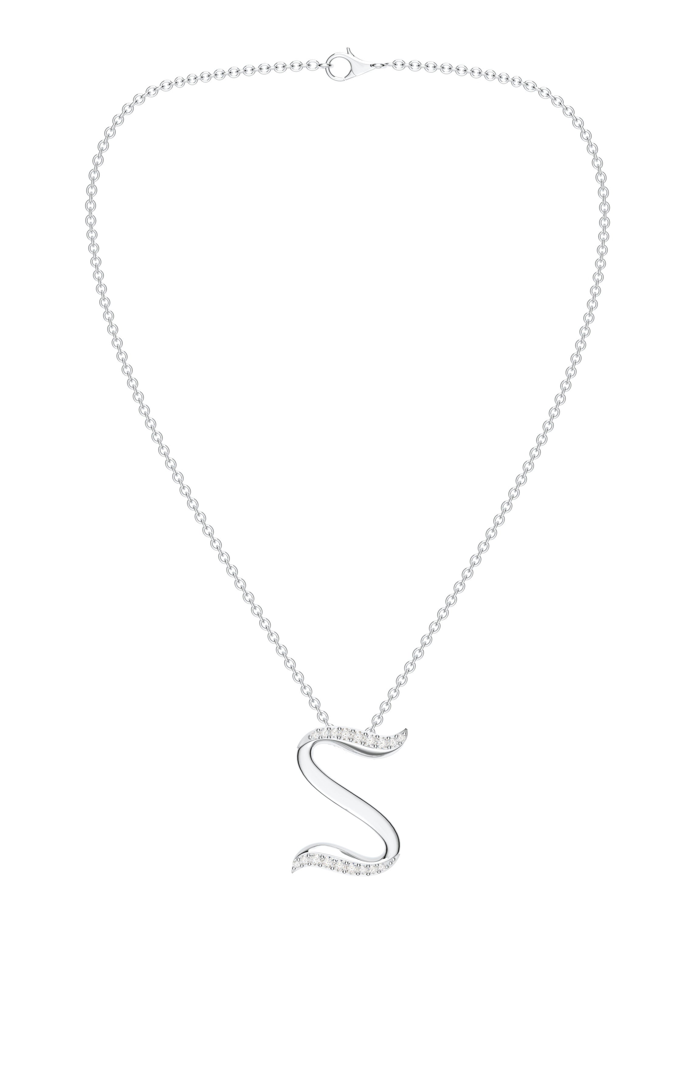 Signery ‘S’ Initial Pendant – Moissanite & Rhodium Plated