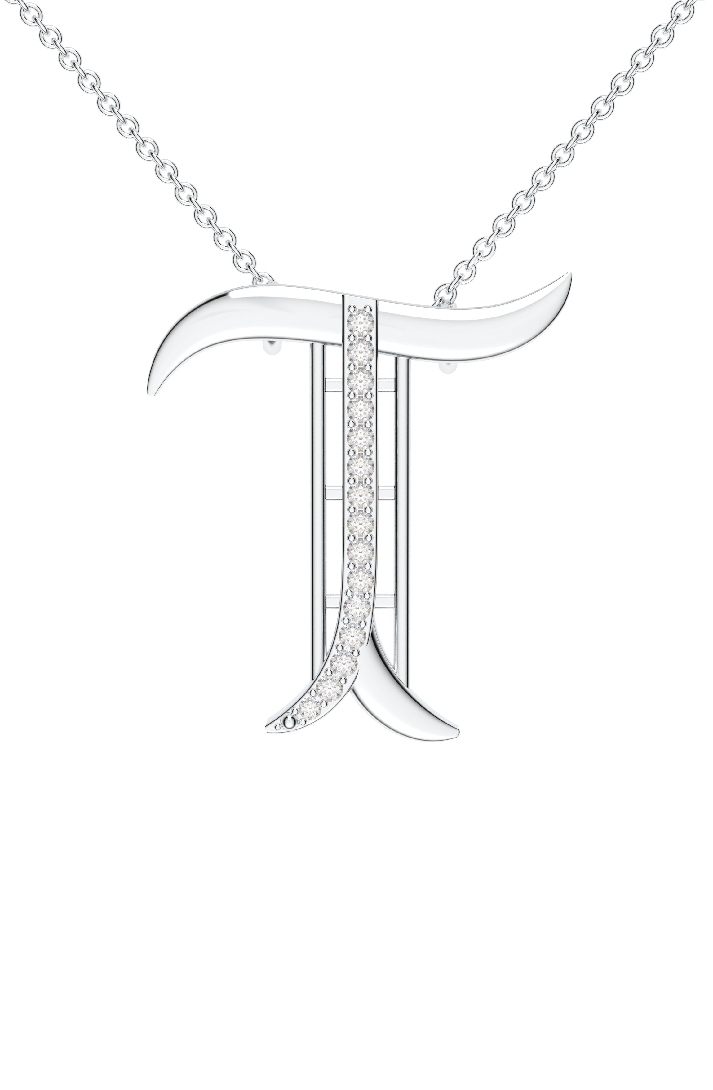 Signery ‘T’ Initial Pendant – Moissanite & Rhodium Plated