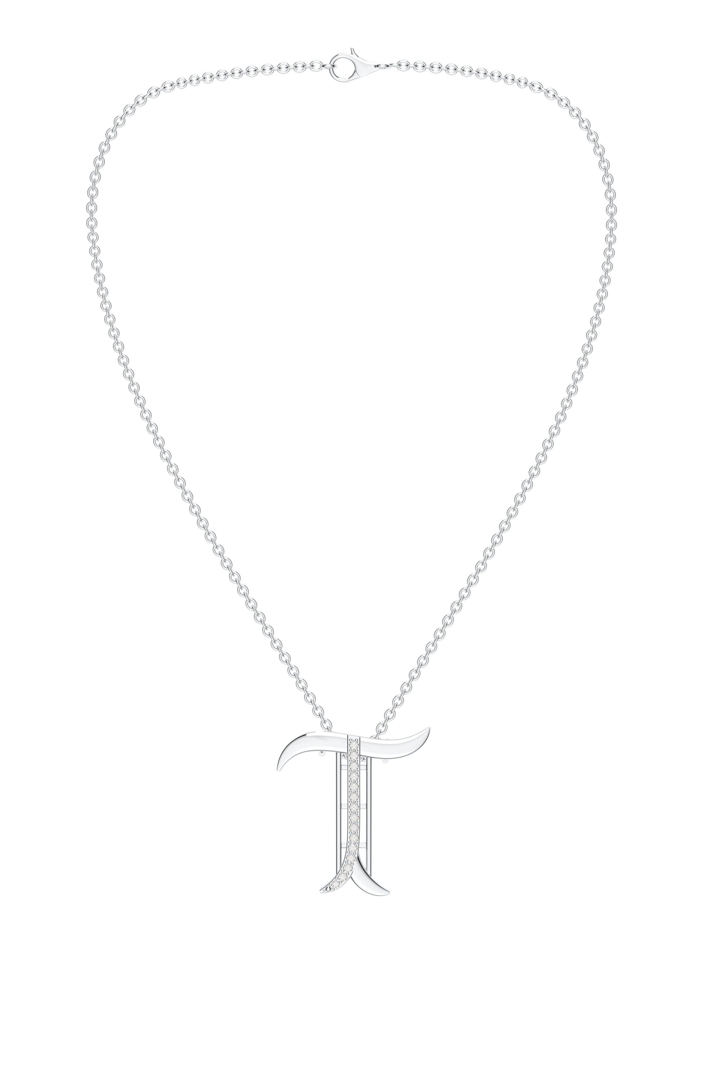 Signery ‘T’ Initial Pendant – Moissanite & Rhodium Plated