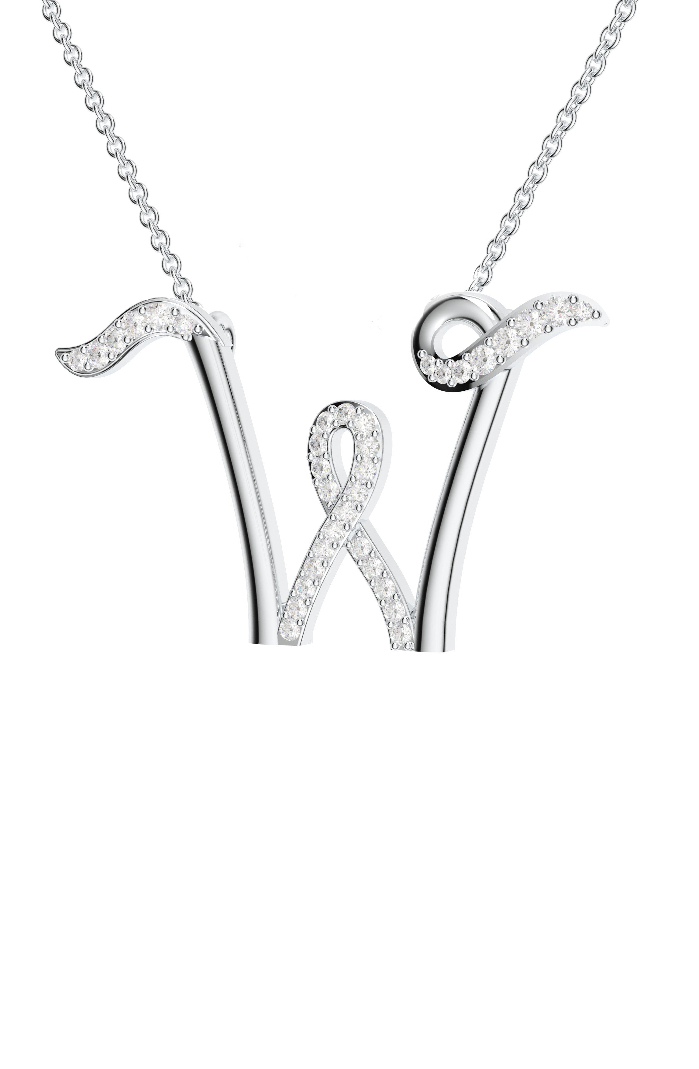 Signery ‘W’ Initial Pendant – Moissanite & Rhodium Plated