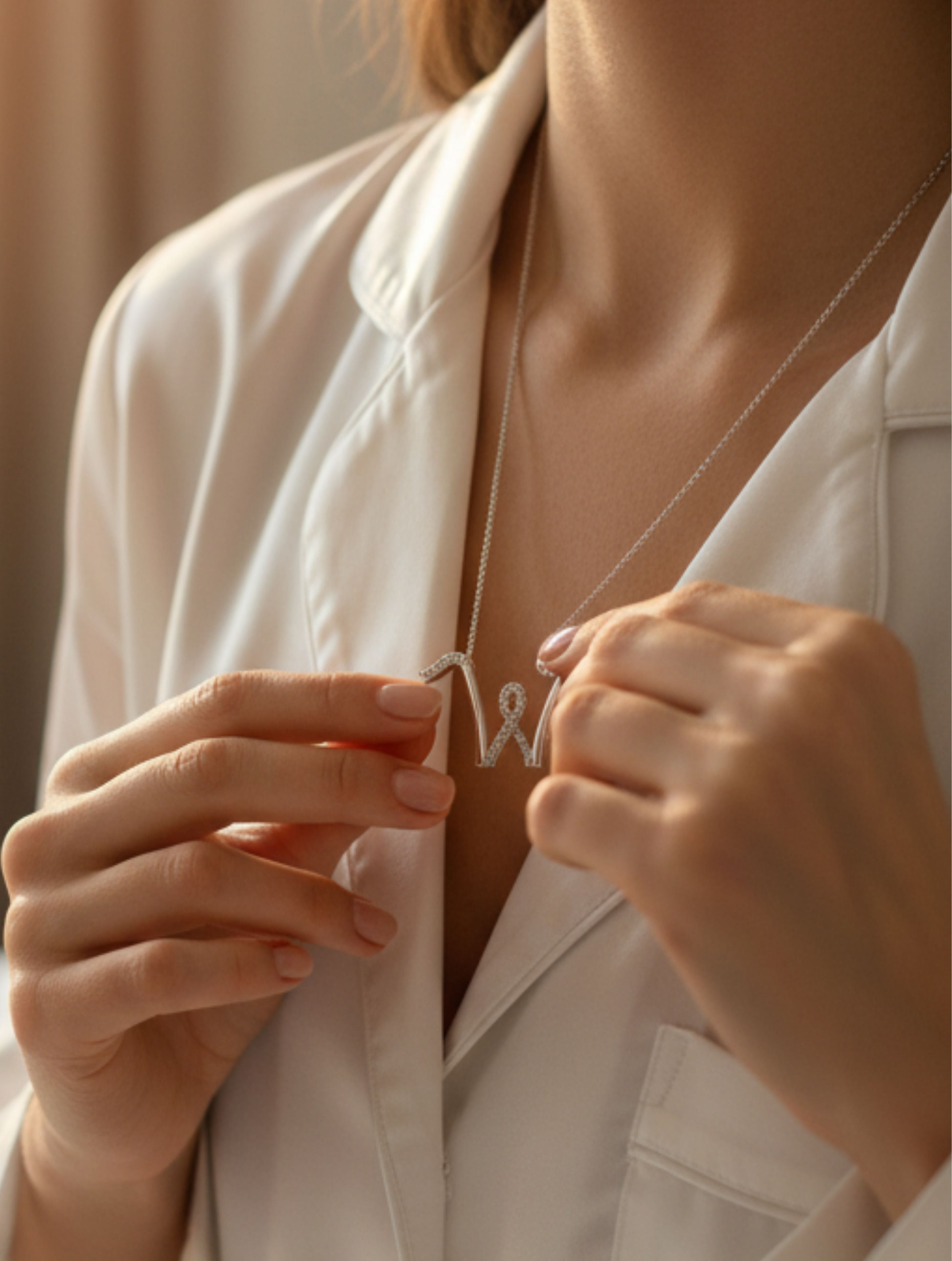 Signery ‘W’ Initial Pendant – Moissanite & Rhodium Plated
