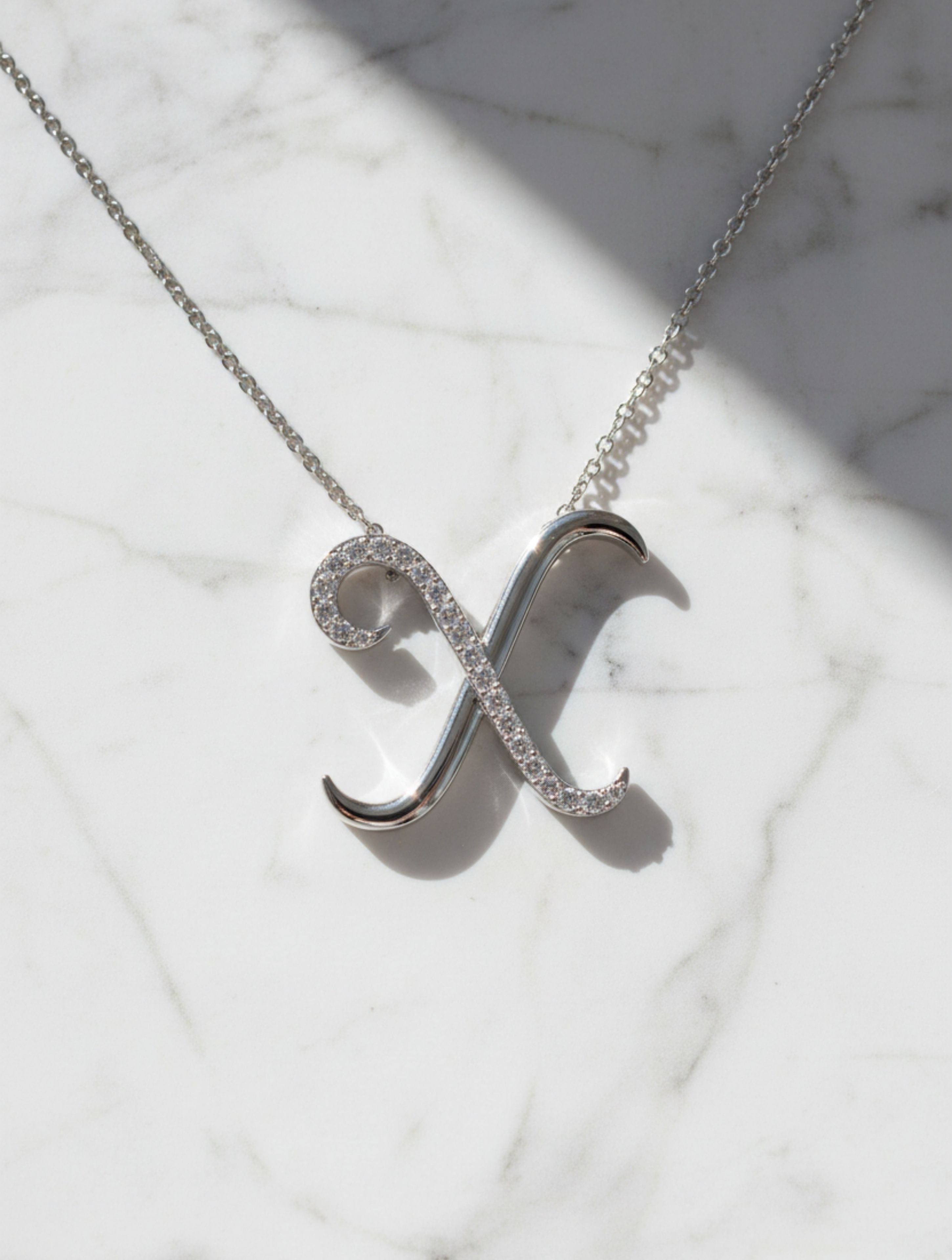 Signery ‘X’ Initial Pendant – Moissanite & Rhodium Plated