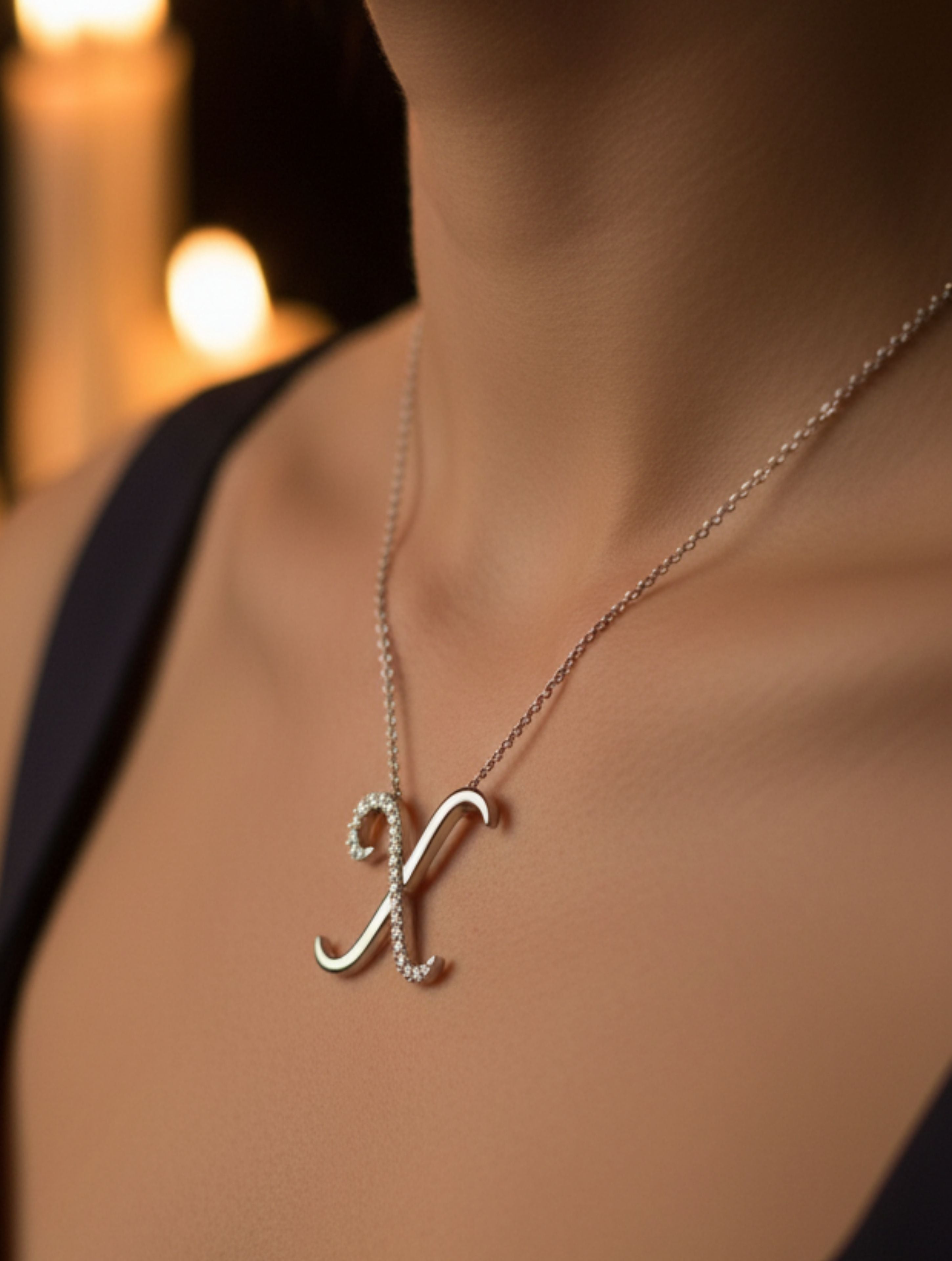 Signery ‘X’ Initial Pendant – Moissanite & Rhodium Plated