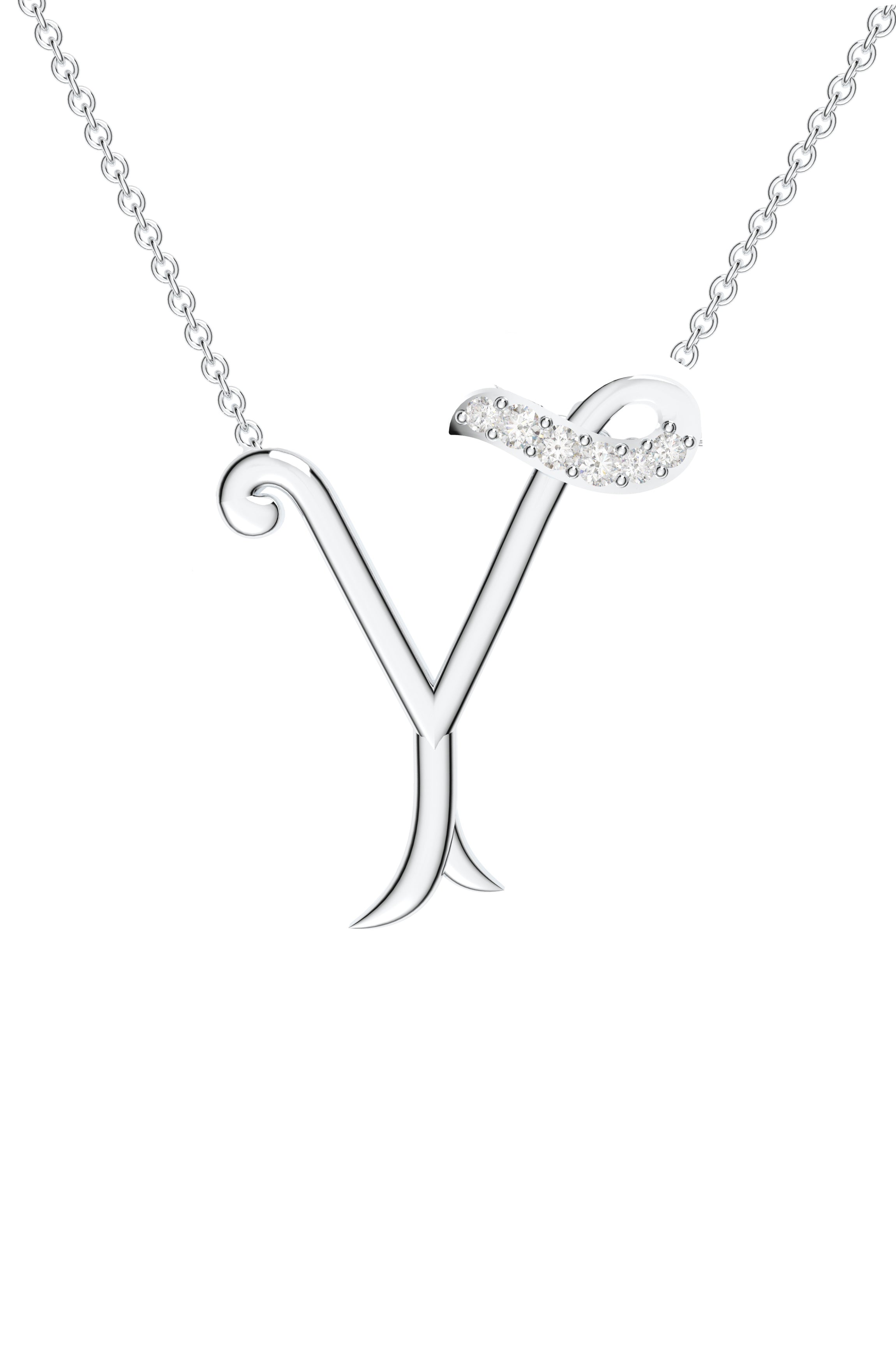 Signery ‘Y’ Initial Pendant – Moissanite & Rhodium Plated