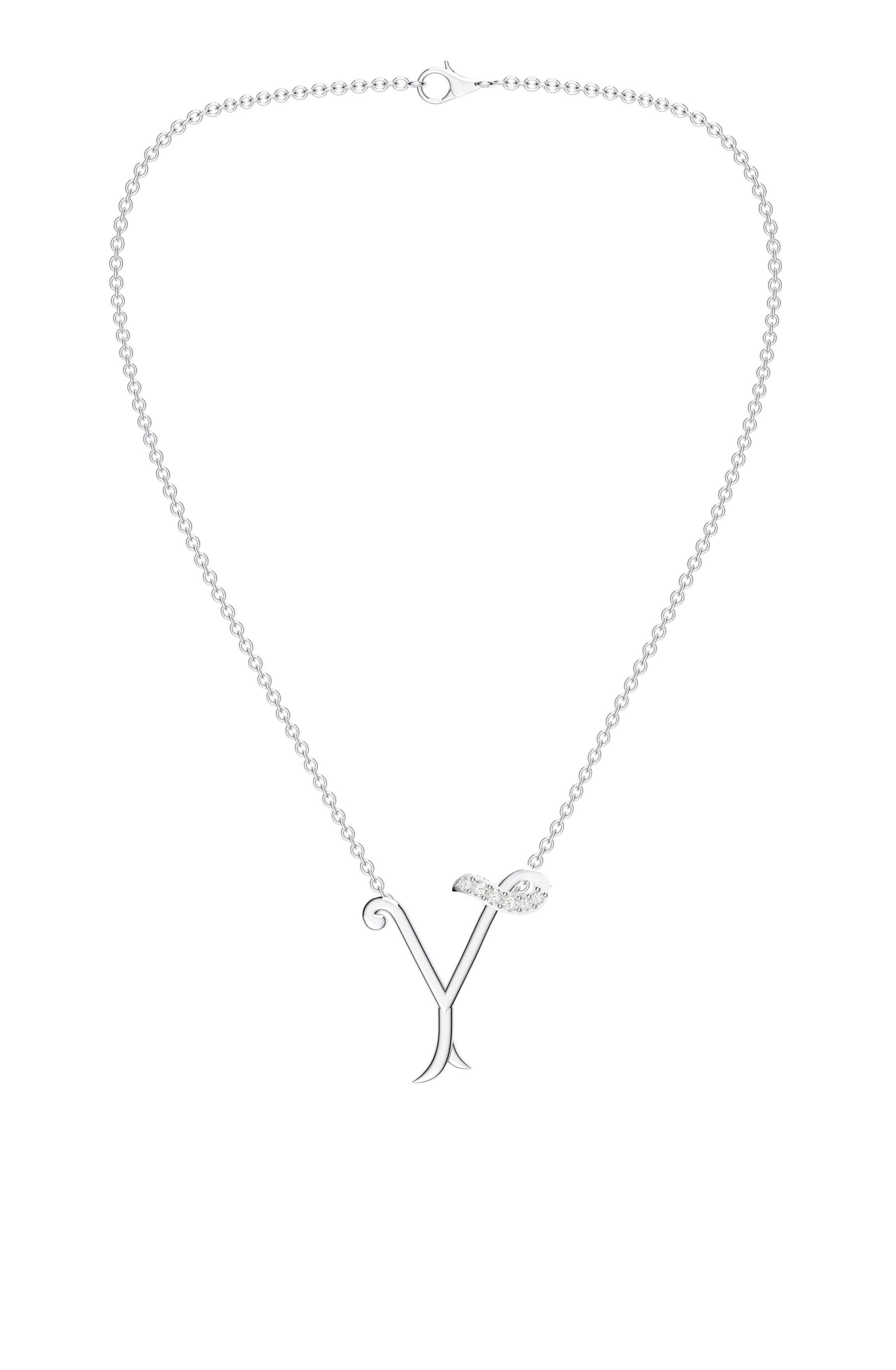 Signery ‘Y’ Initial Pendant – Moissanite & Rhodium Plated