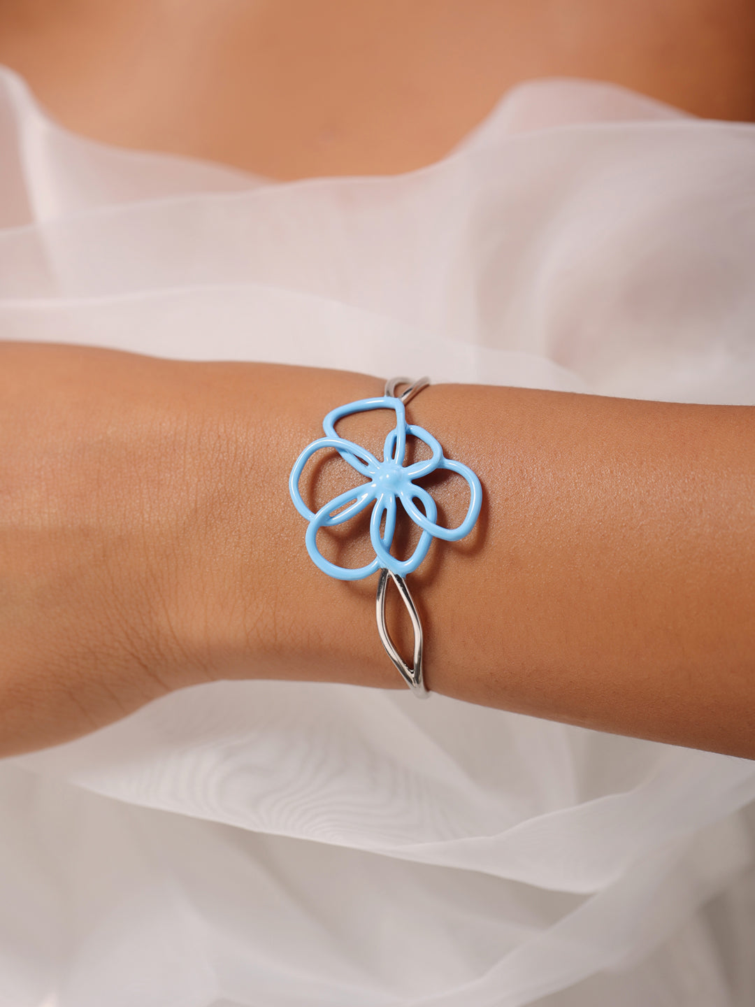 Rhodium Quirky Flower Corolla Collection Cuff Bracelet