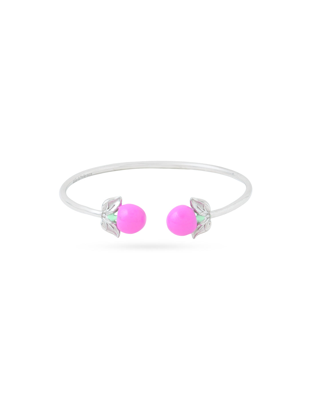 Rhodium Pink and Green Summer Fruit Corolla Collection Cuff Bracelet