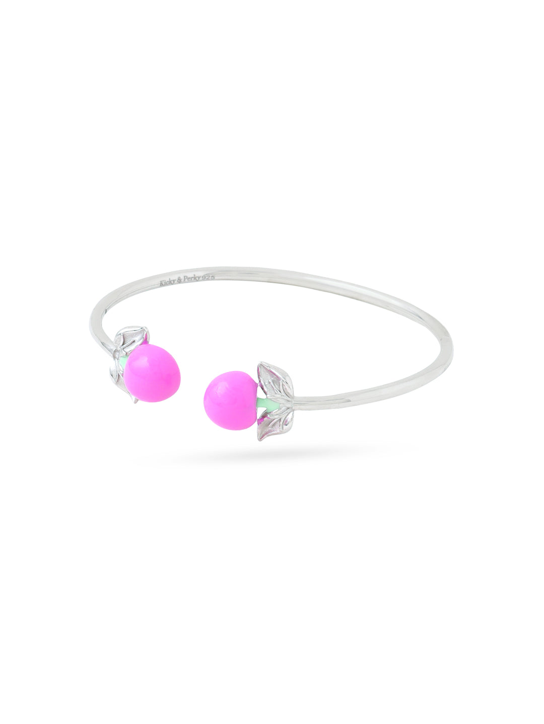 Rhodium Pink and Green Summer Fruit Corolla Collection Cuff Bracelet
