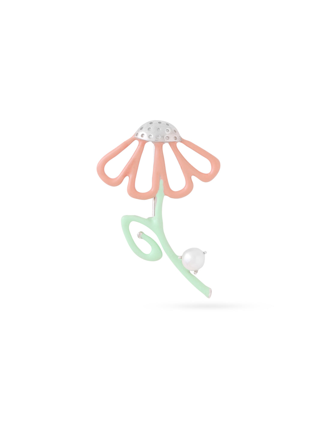 Rhodium Daisy Blossom Corolla Collection Pearl Brooch
