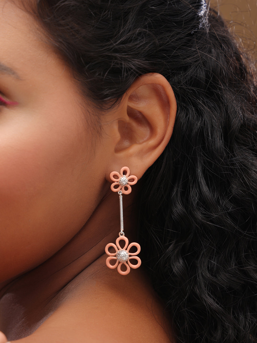 925 Silver Floral Pastel Orange Corolla Collection Earrings