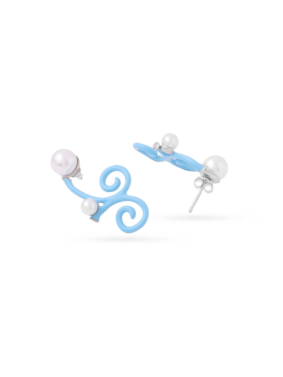 Rhodium Floral Bloom Corolla Collection Pearl Earrings