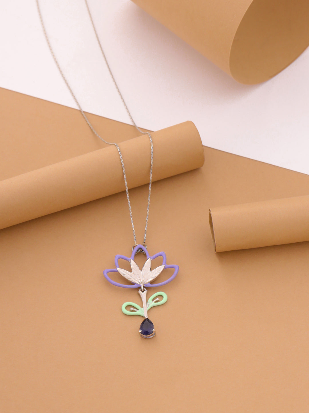925 Silver Floral Blooming Corolla Collection Iolite Pendant