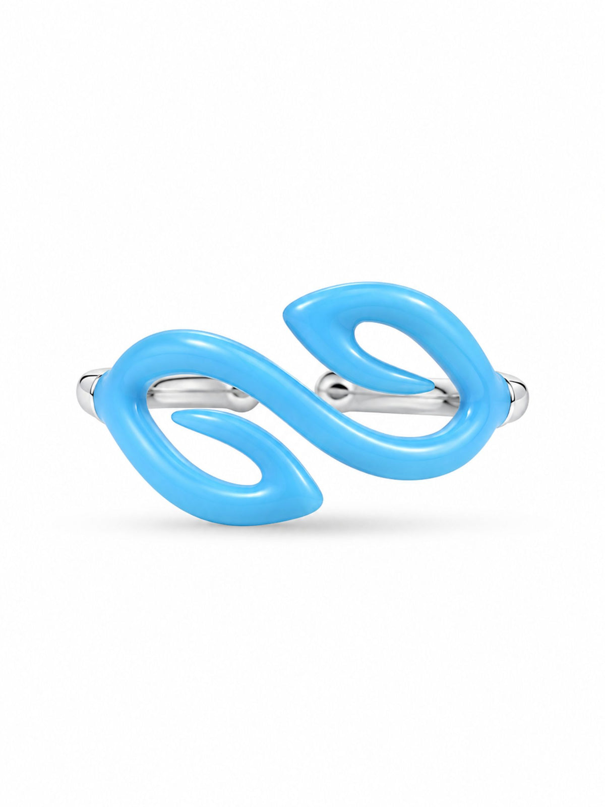 Blue Enamel Leaf Doodle Ring