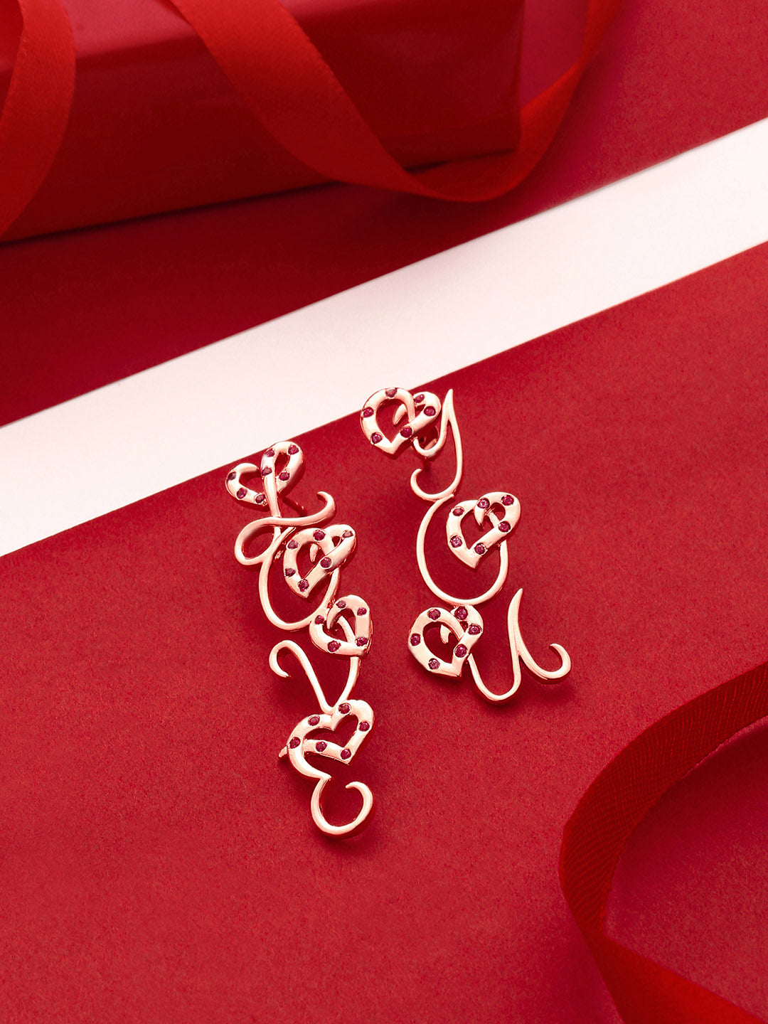 Kicky & Perky Rose Gold Love Inspired Dangle Earrings for Women