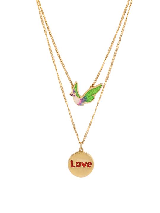 24K Gold Plating Bird and Love Engraved Coin Elysian Collection Necklace