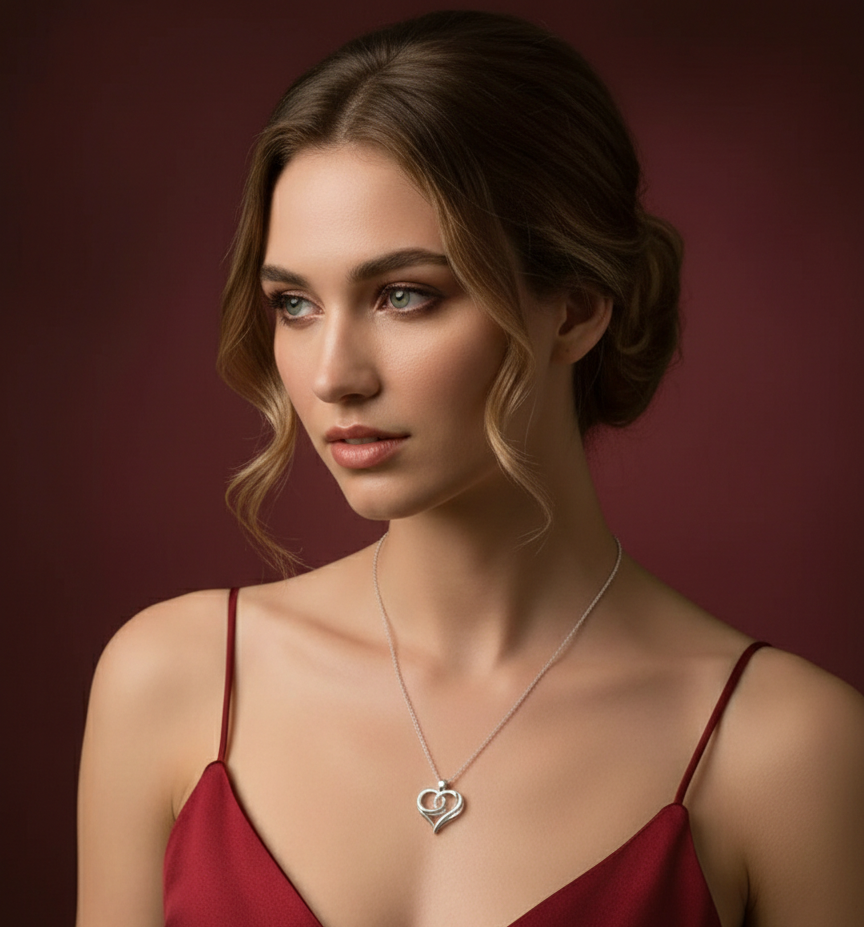 Real Rhodium Plating Heart in Jali Design Elysian 925 Sterling Silver Pendant For Women