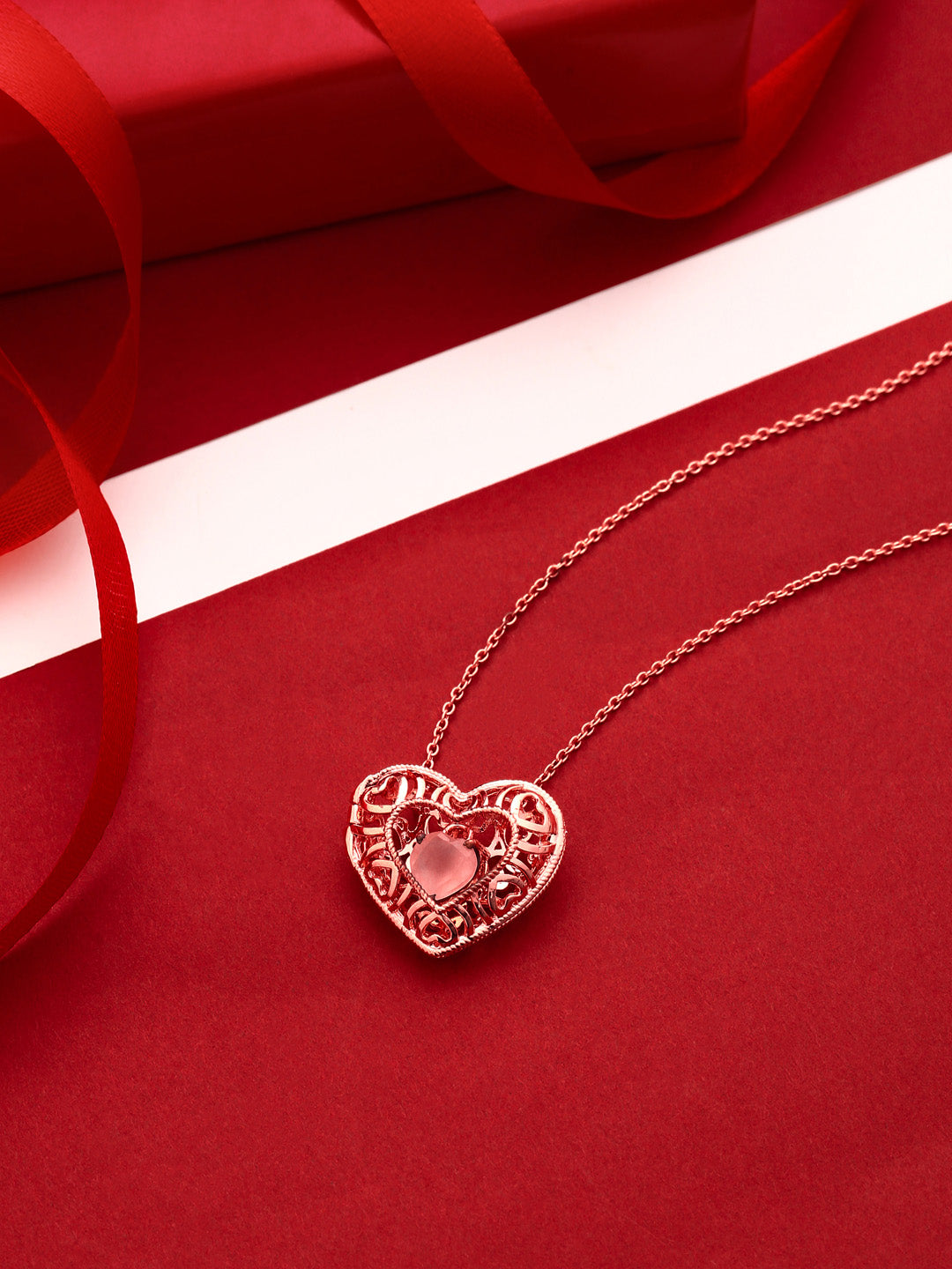 Kicky & Perky Rose Gold Heart-Shaped Pendant with Pink Chalcedony