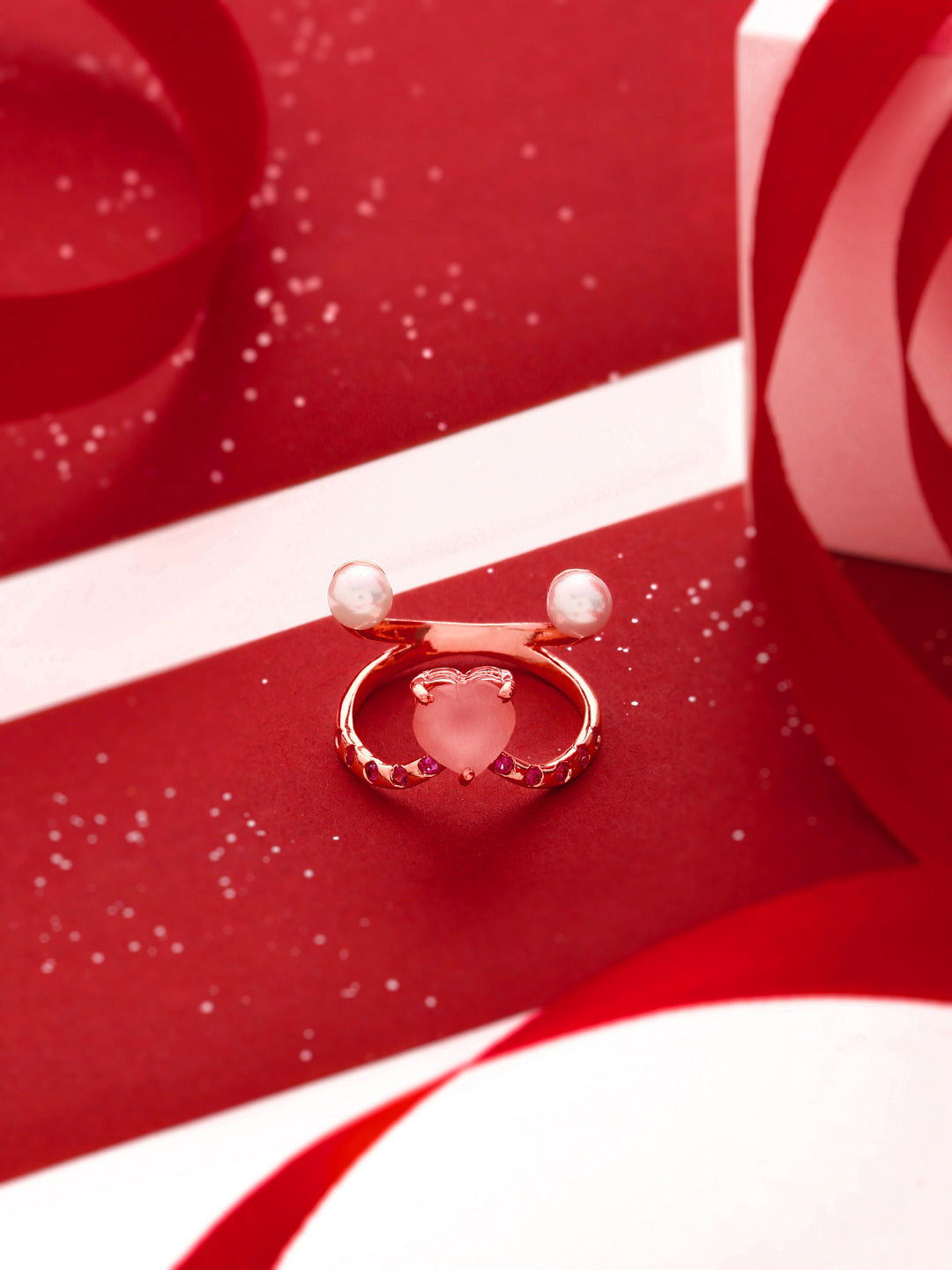 Rose Gold Harmony Passion Pink Chalcedony & Pearl Elysian Collection Ring